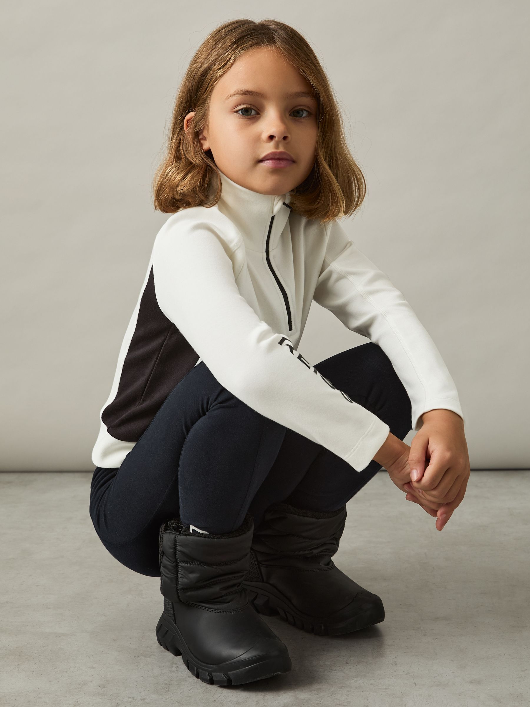 4-9 yrs Funnel-Neck Base-Layer Top in White/Black
