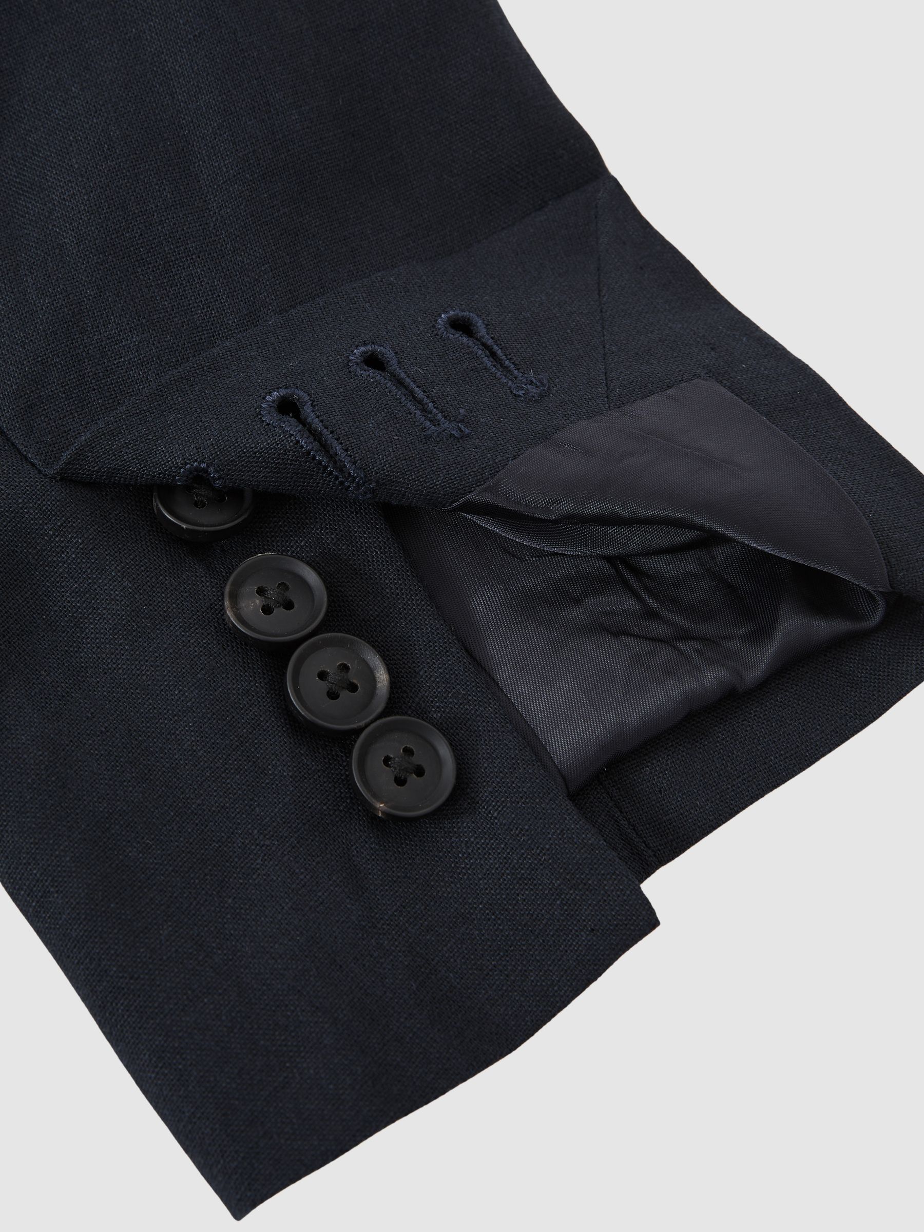 Linen Double-Breasted Suit Slim-Fit Blazer in Navy