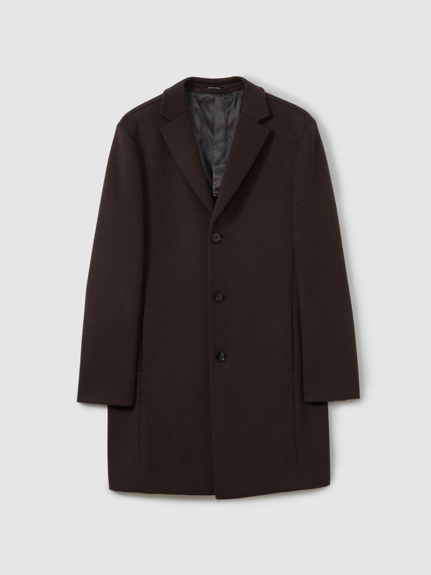Wool Blend Single Breasted Epsom Overcoat in Chocolate Brown