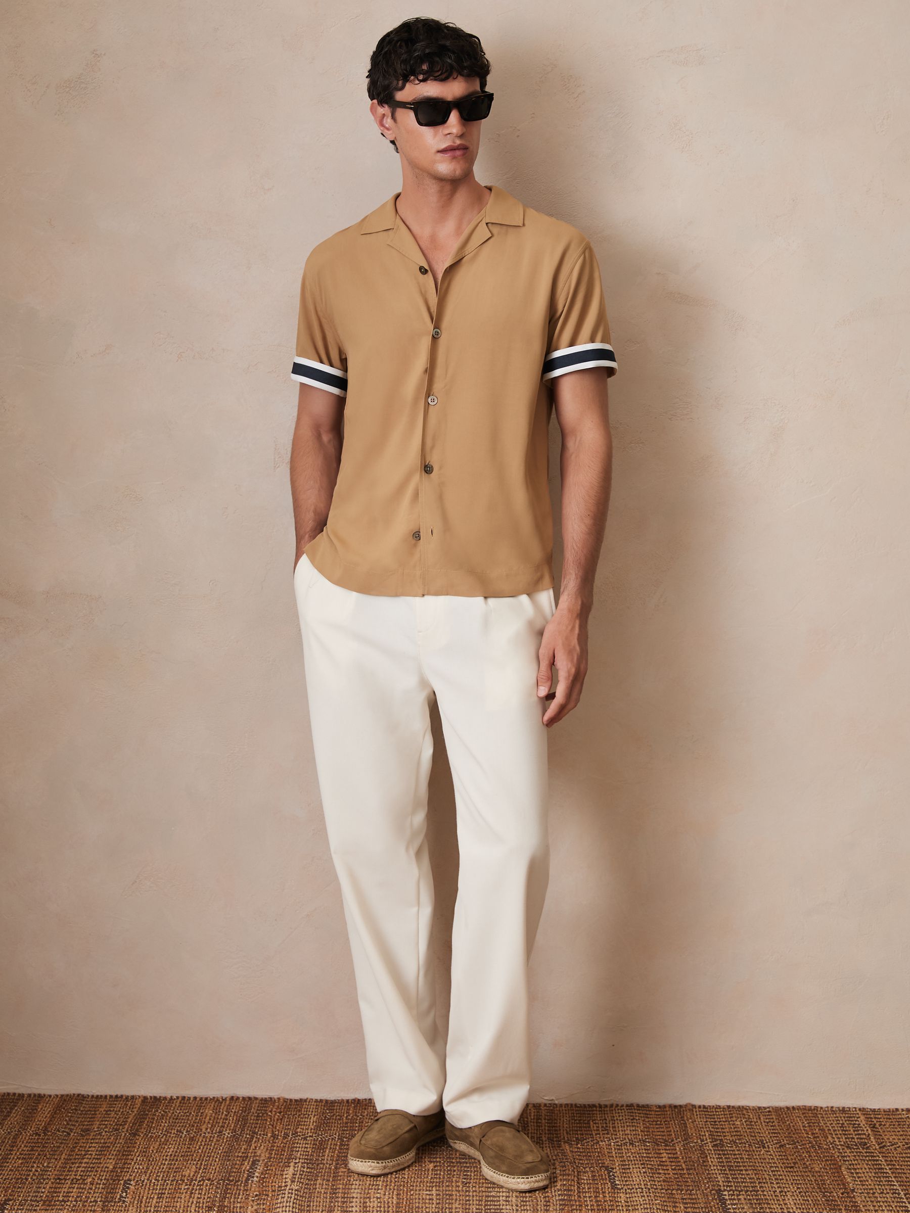 Reiss | Ché Stripe-Cuff Shirt in Camel