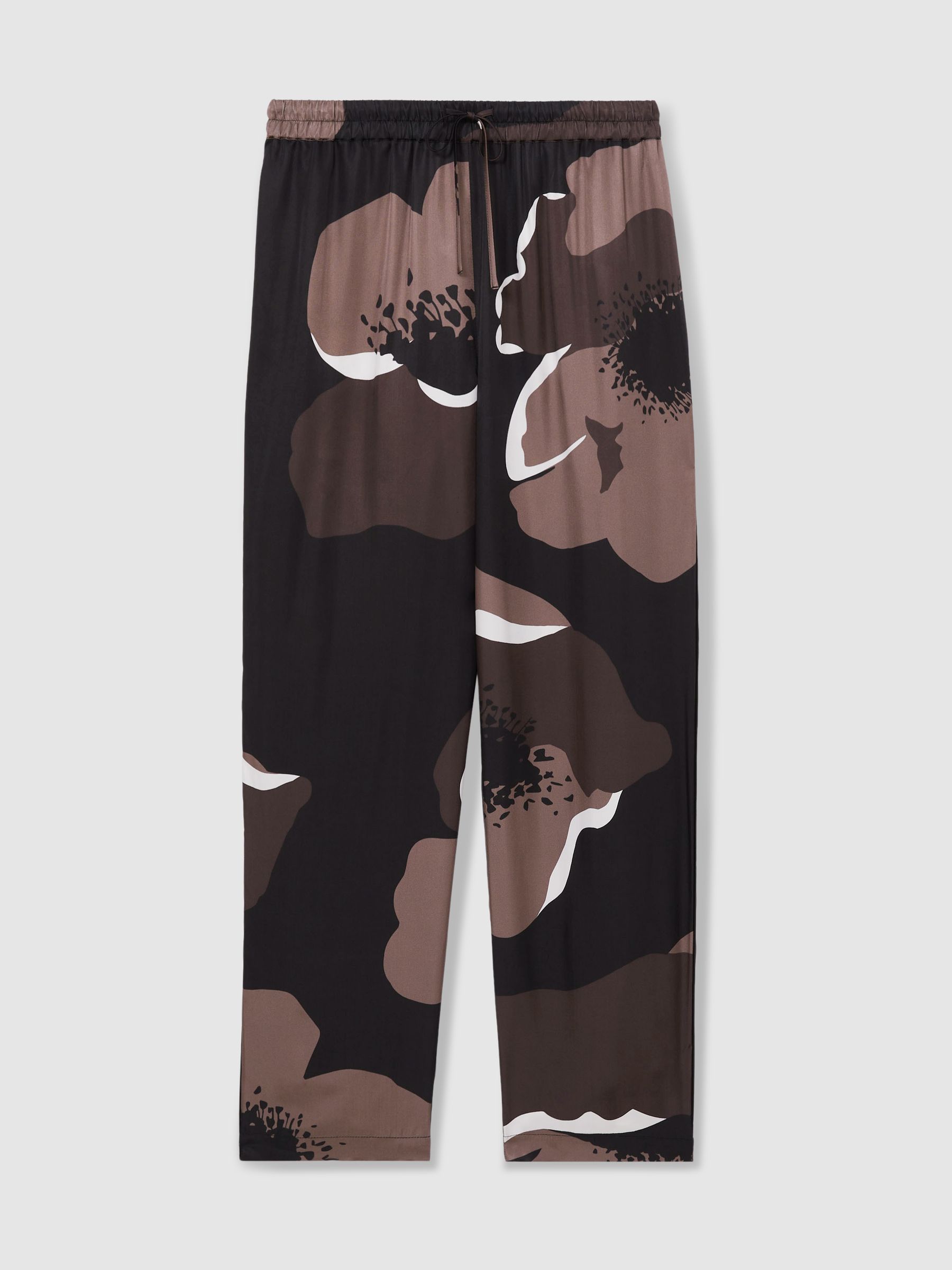 Floral-Print Wide-Leg Trousers in Black/Brown