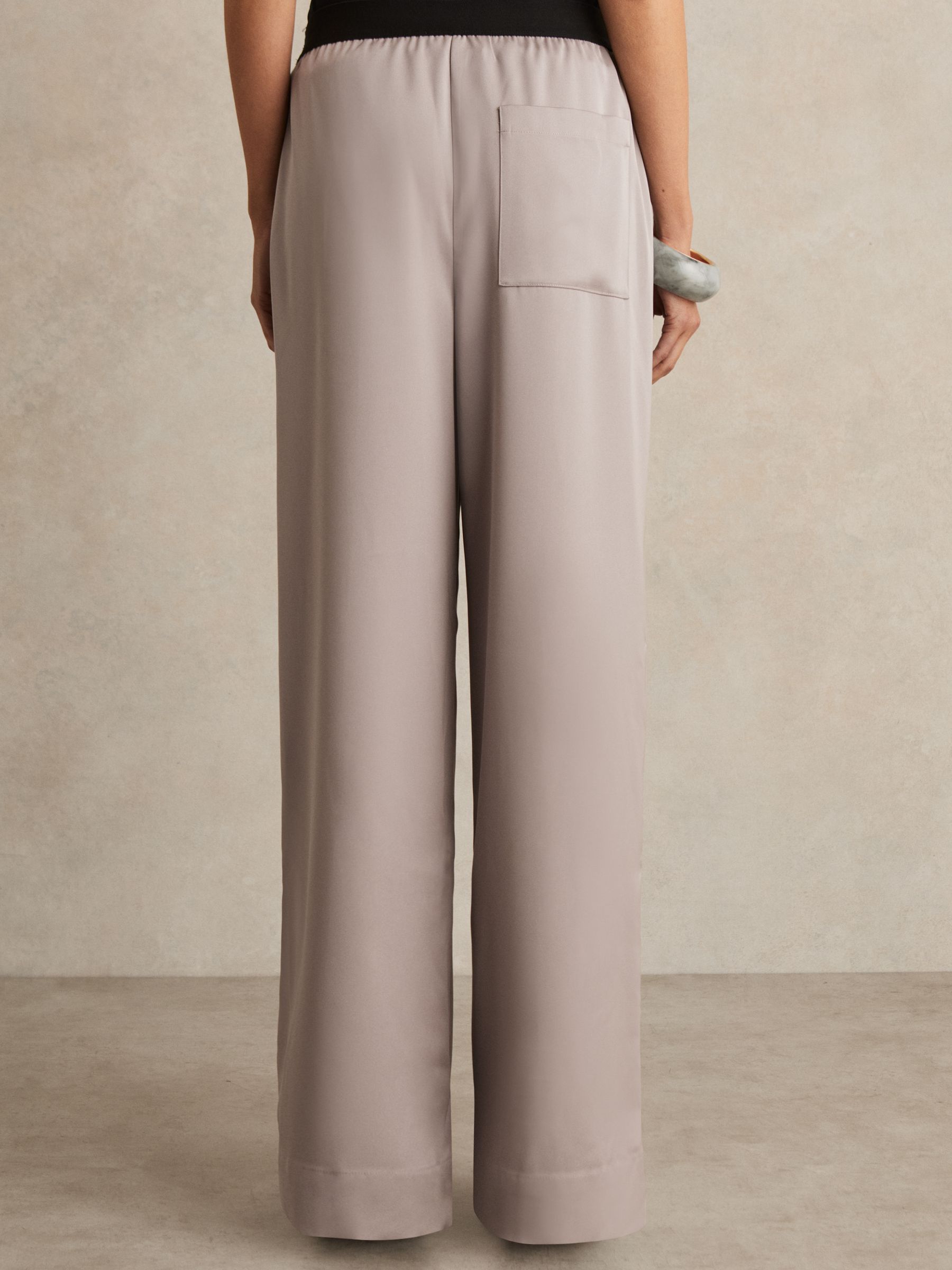 Petite Satin Wide Leg Elastic Waist Trousers in Grey