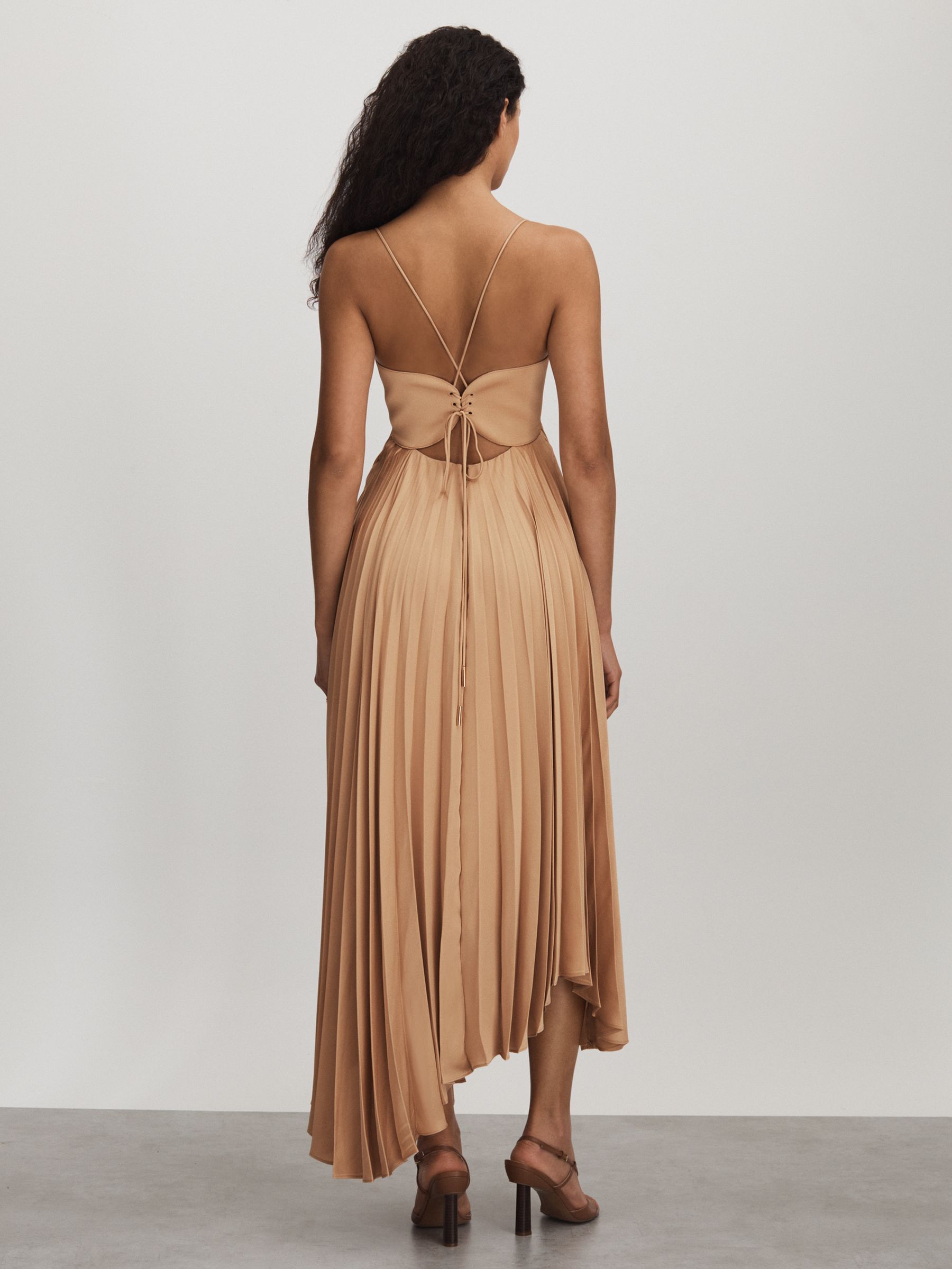Acler Pleated Asymmetric Midi Dress in Gold