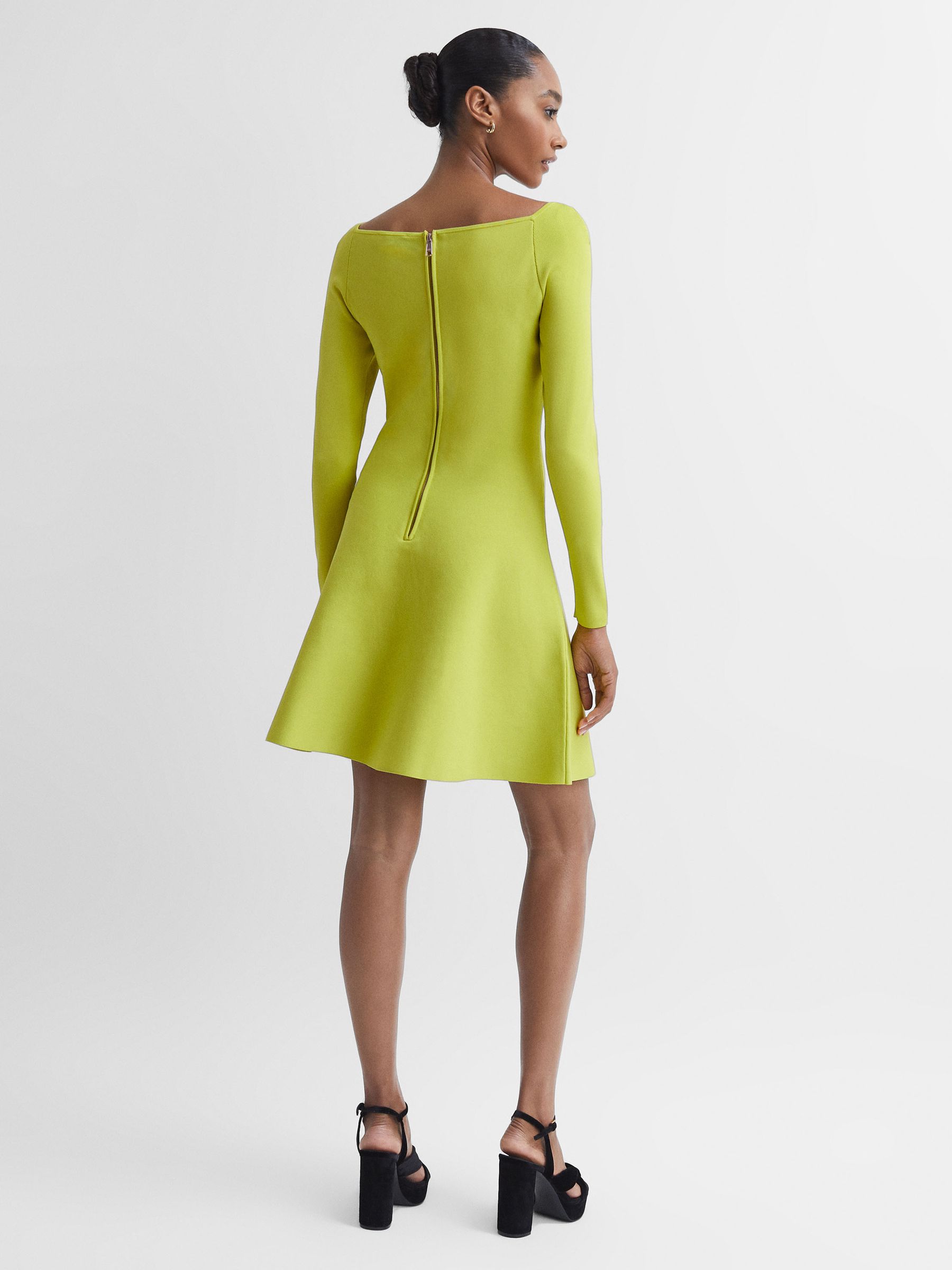 Florere Knitted Skater Mini Dress in Lime
