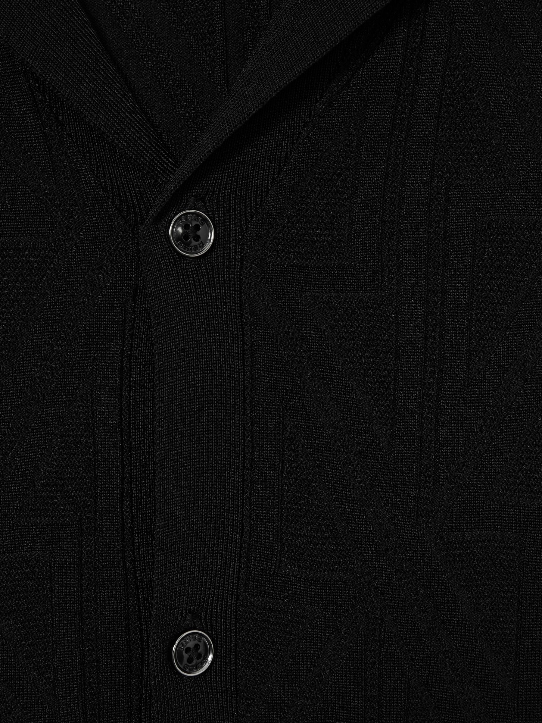 Jacquard Cuban-Collar Button-Through Shirt in Black