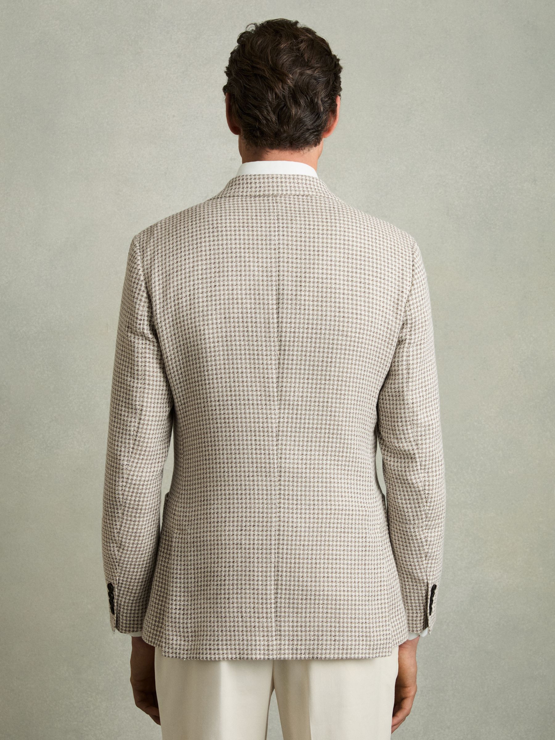 Slim-Fit Single-Breasted Dogtooth-Check Blazer in Grey/White
