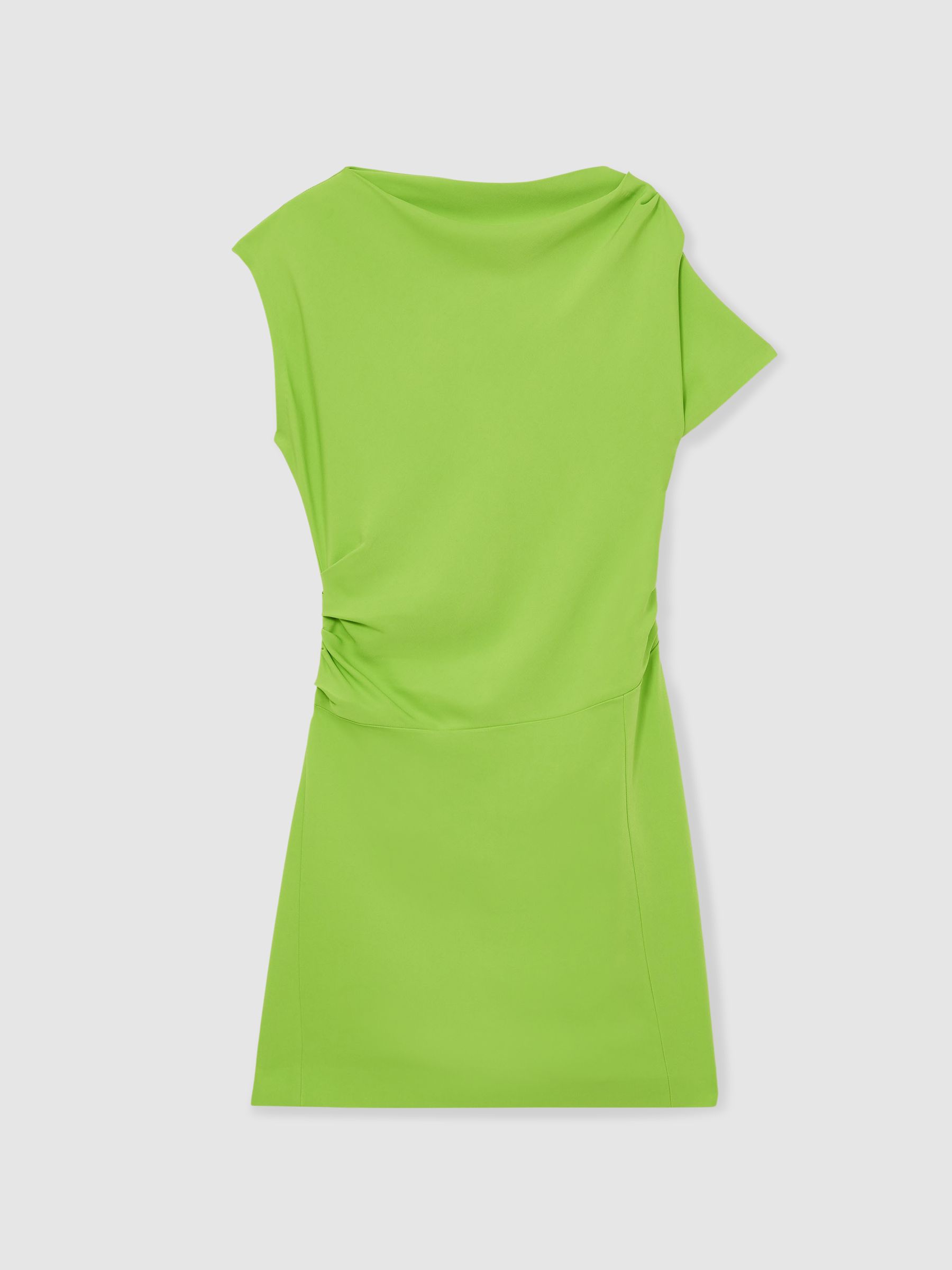 Asymmetric Ruched Mini Dress in Green
