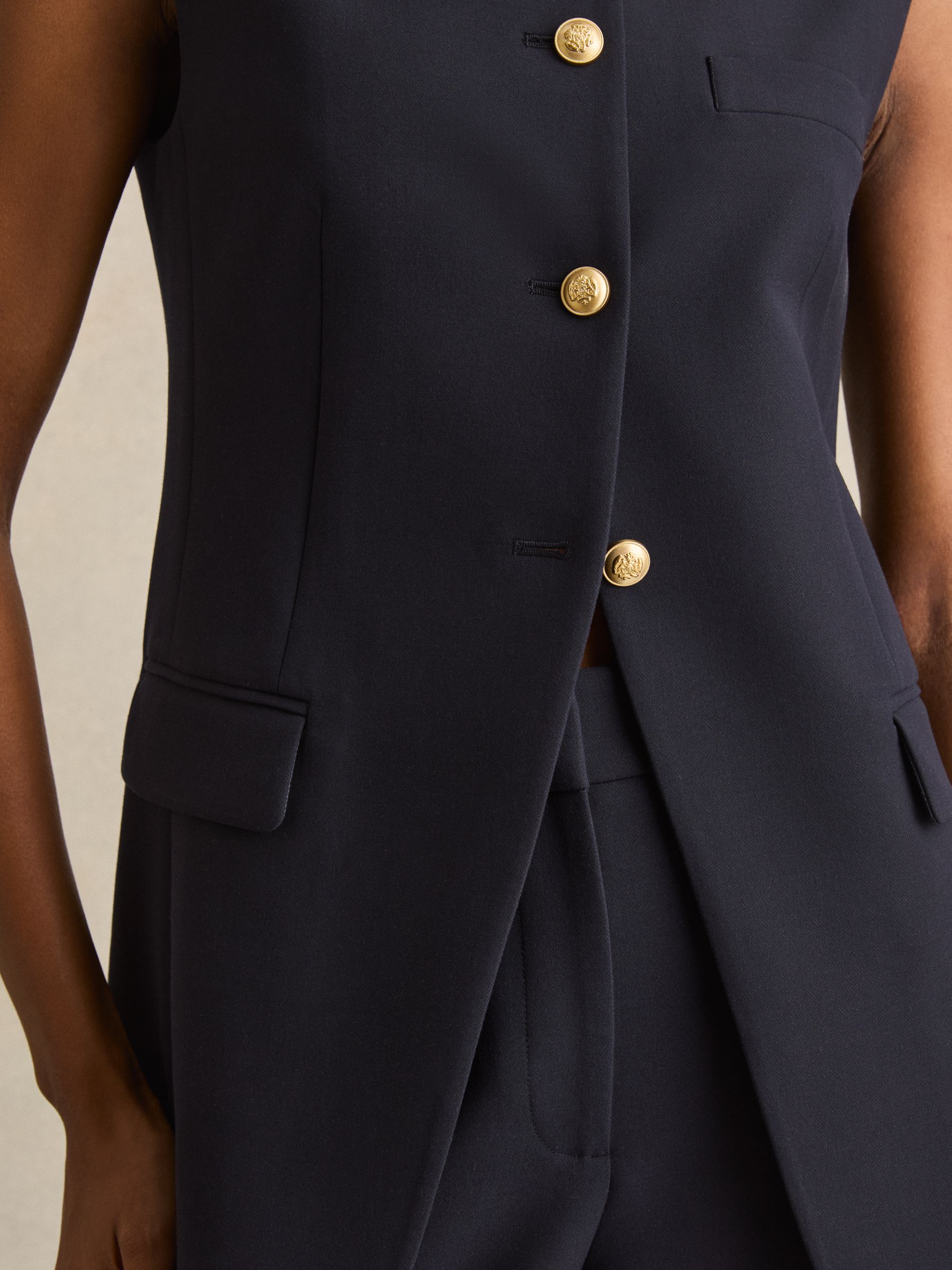 High-Neck Longline Waistcoat in Navy