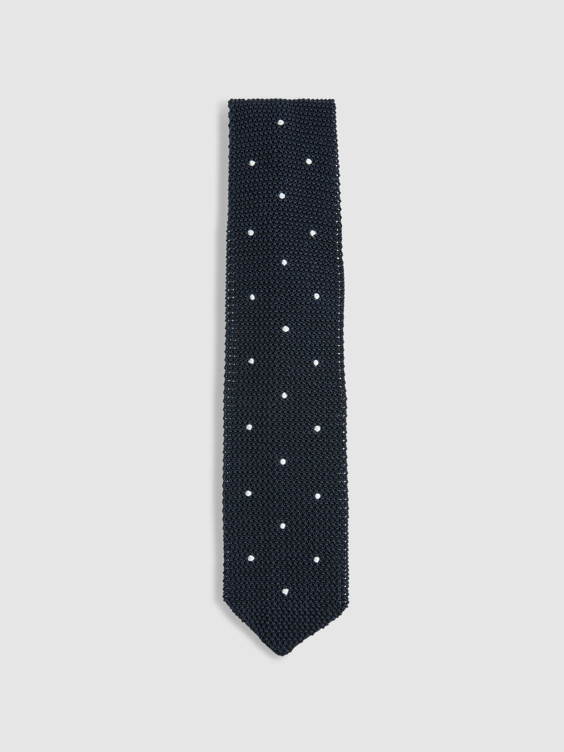 Silk Knitted Pin-Dot Tie in Navy