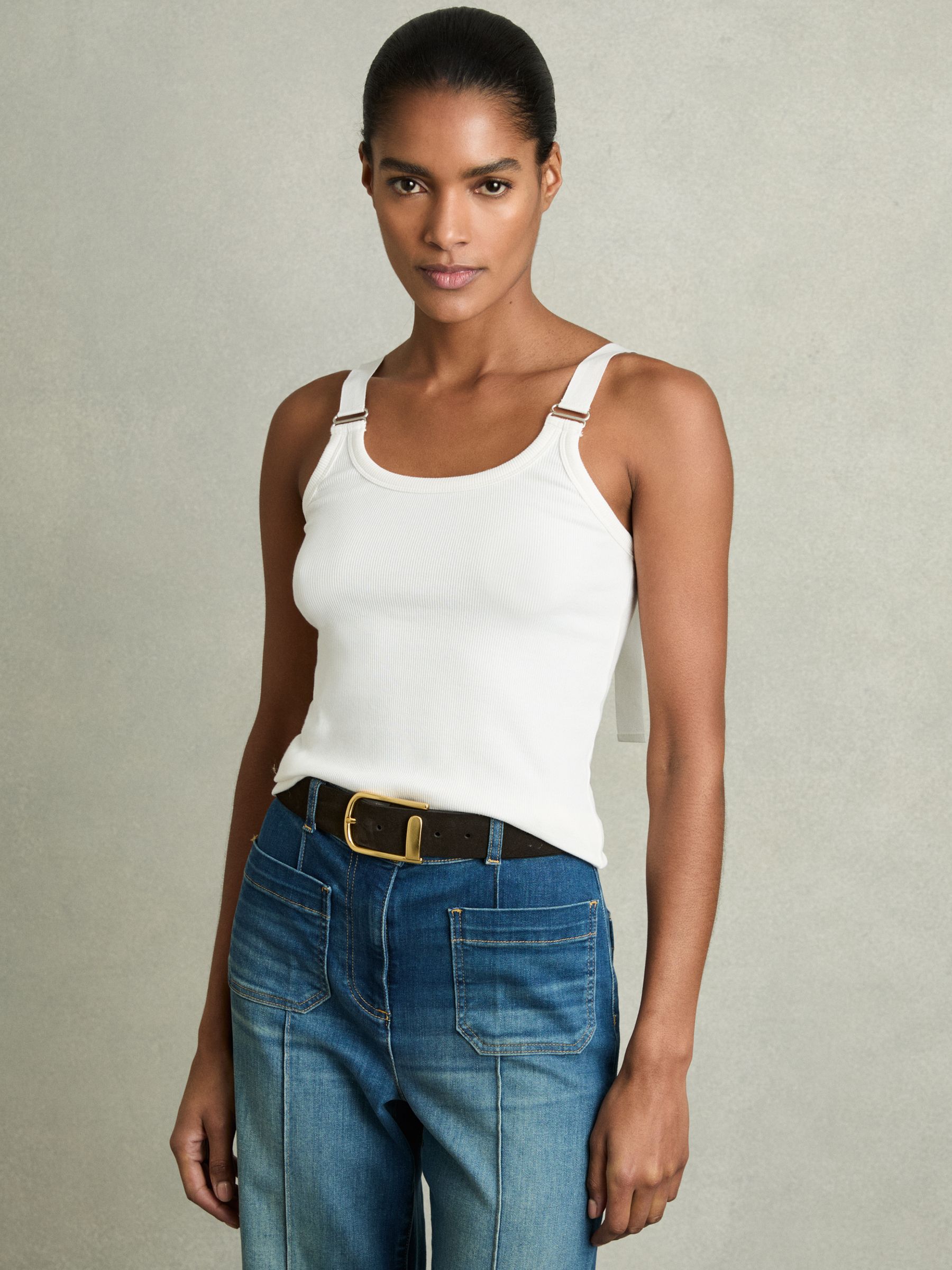 Stretch-Cotton D-Ring Strap Vest in White