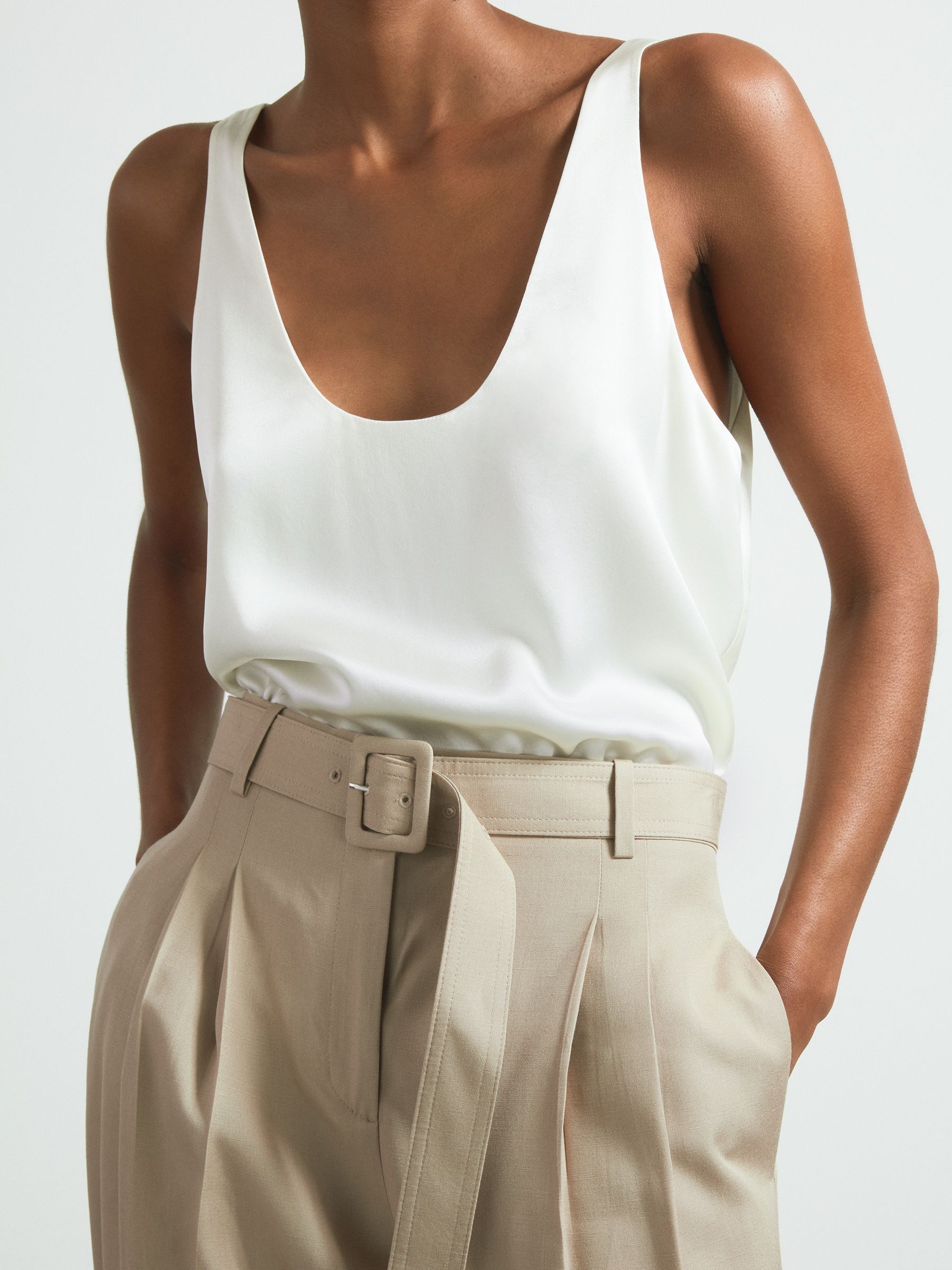 Atelier Belted Wide Leg Trousers in Neutral