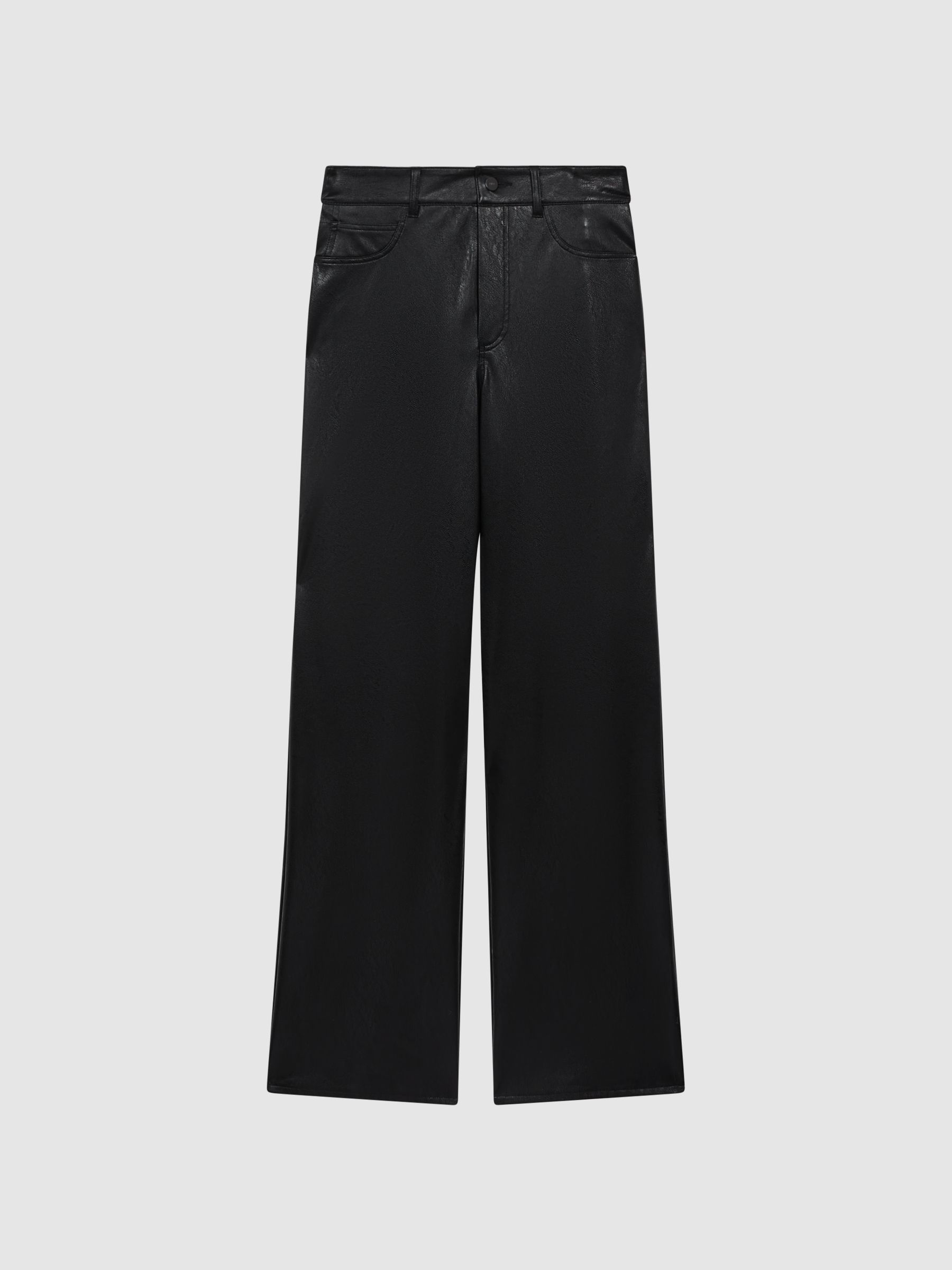 Paige High Rise Leather-Look Wide Leg Jeans in Black