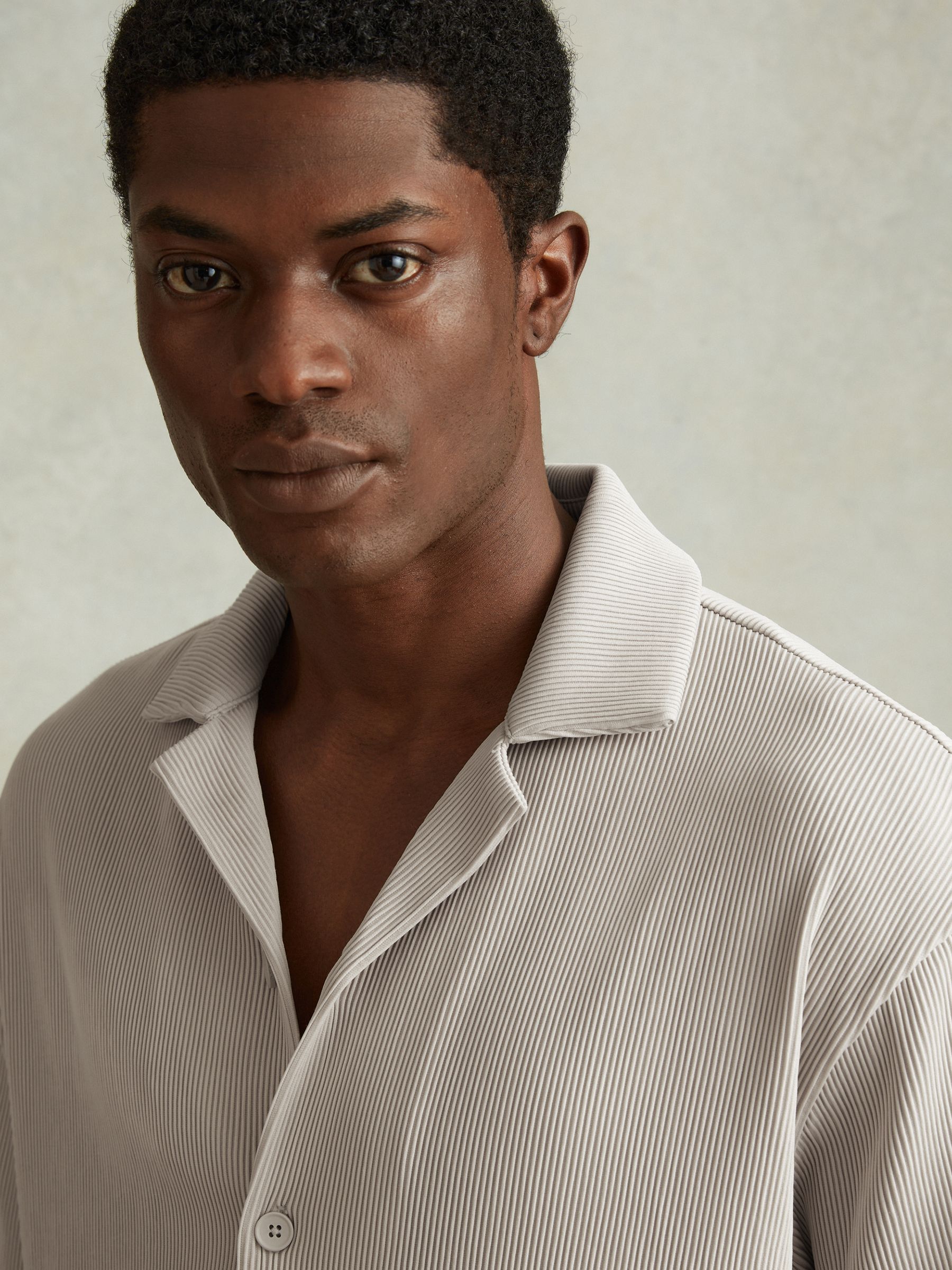 Ribbed Cuban Collar Shirt in Silver