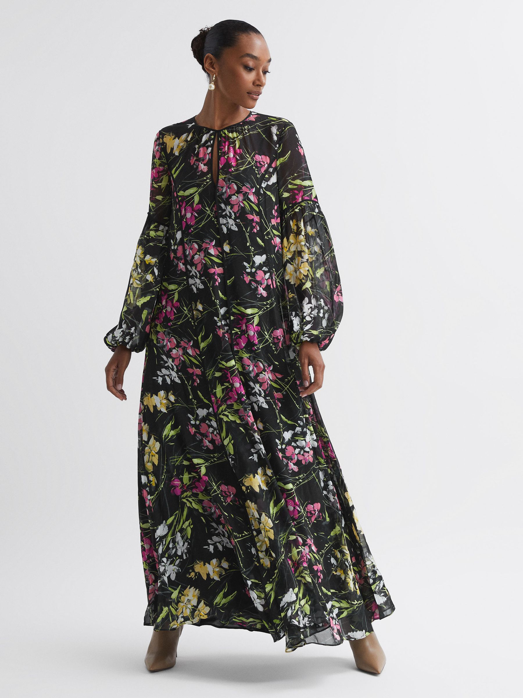 Florere Printed Maxi Dress in Black