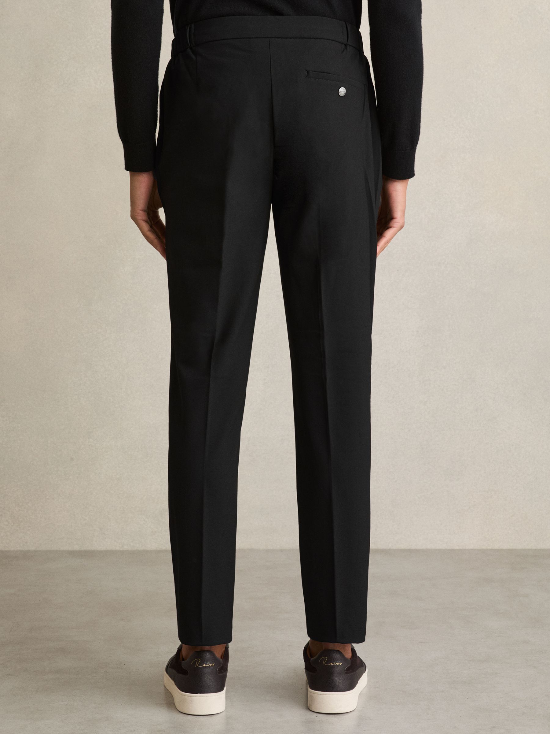 Stretch Slim Fit Drawstring Trousers in Black