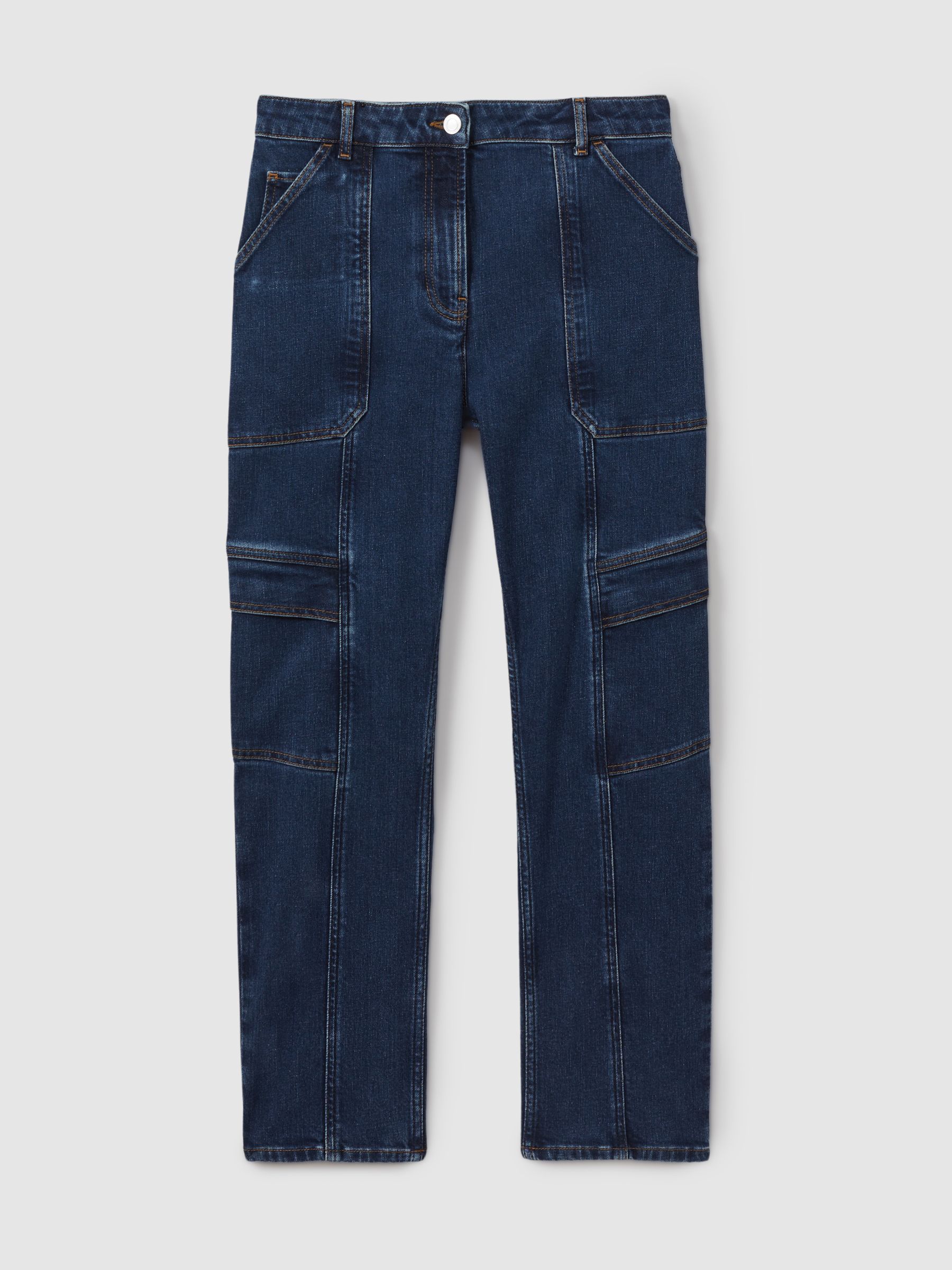 Garment Dyed Utility Tapered Jeans in Dark Blue