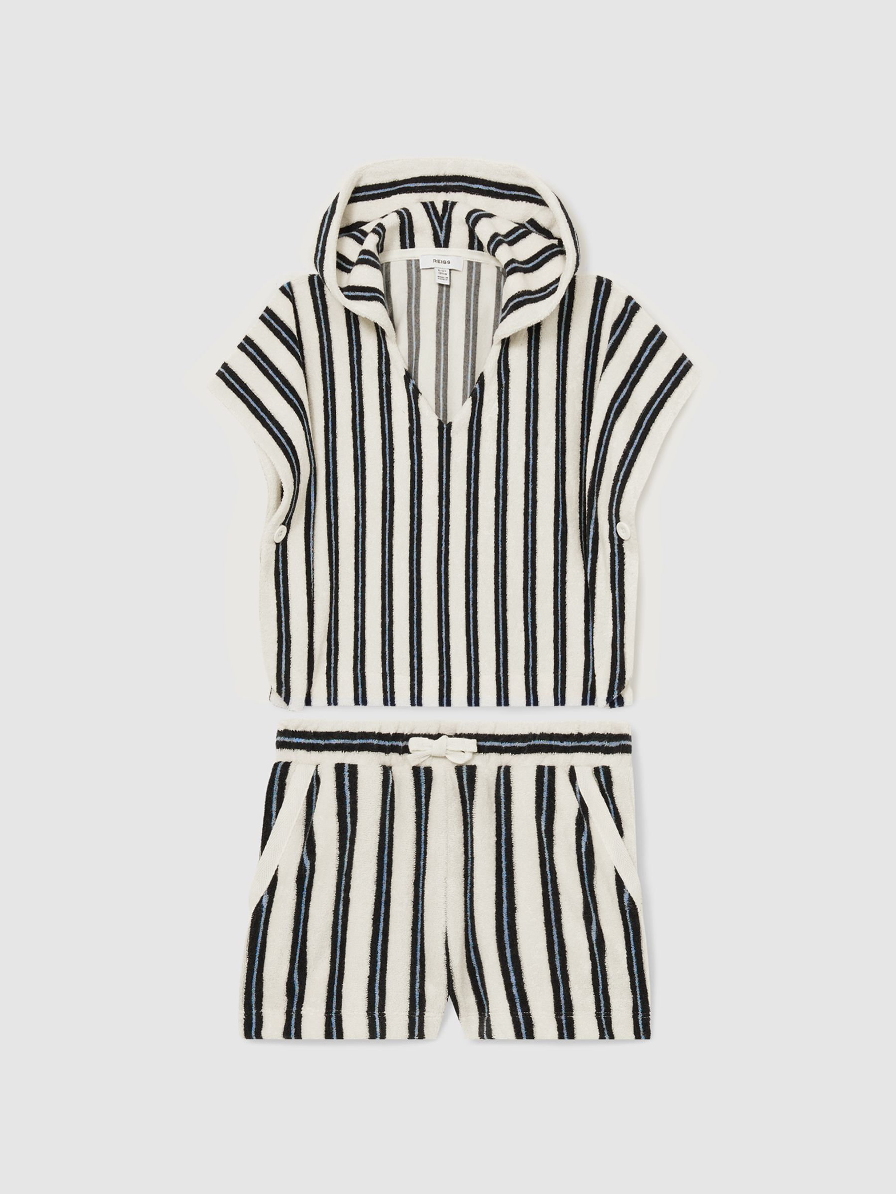4-9 yrs Hoodie and Shorts Stripe Towelling Set in Blue