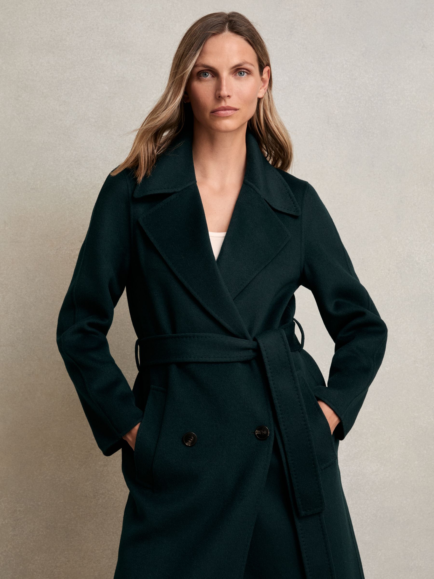 Petite Double-Breasted Blindseam Coat Wool-Blend in Green