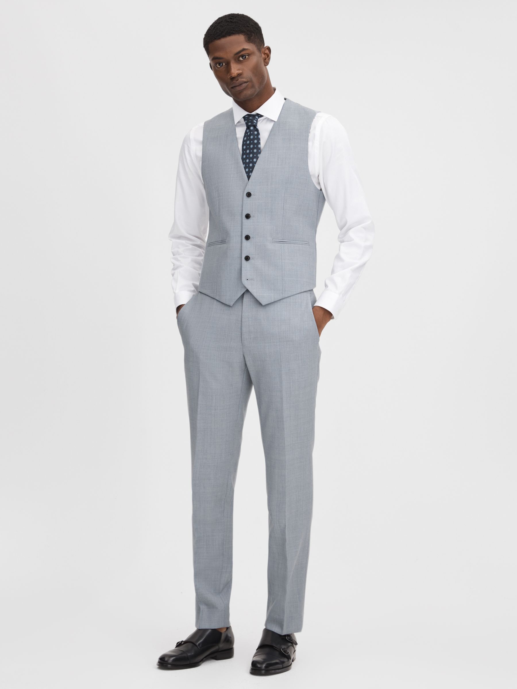 Slim Fit Wool Waistcoat in Soft Blue
