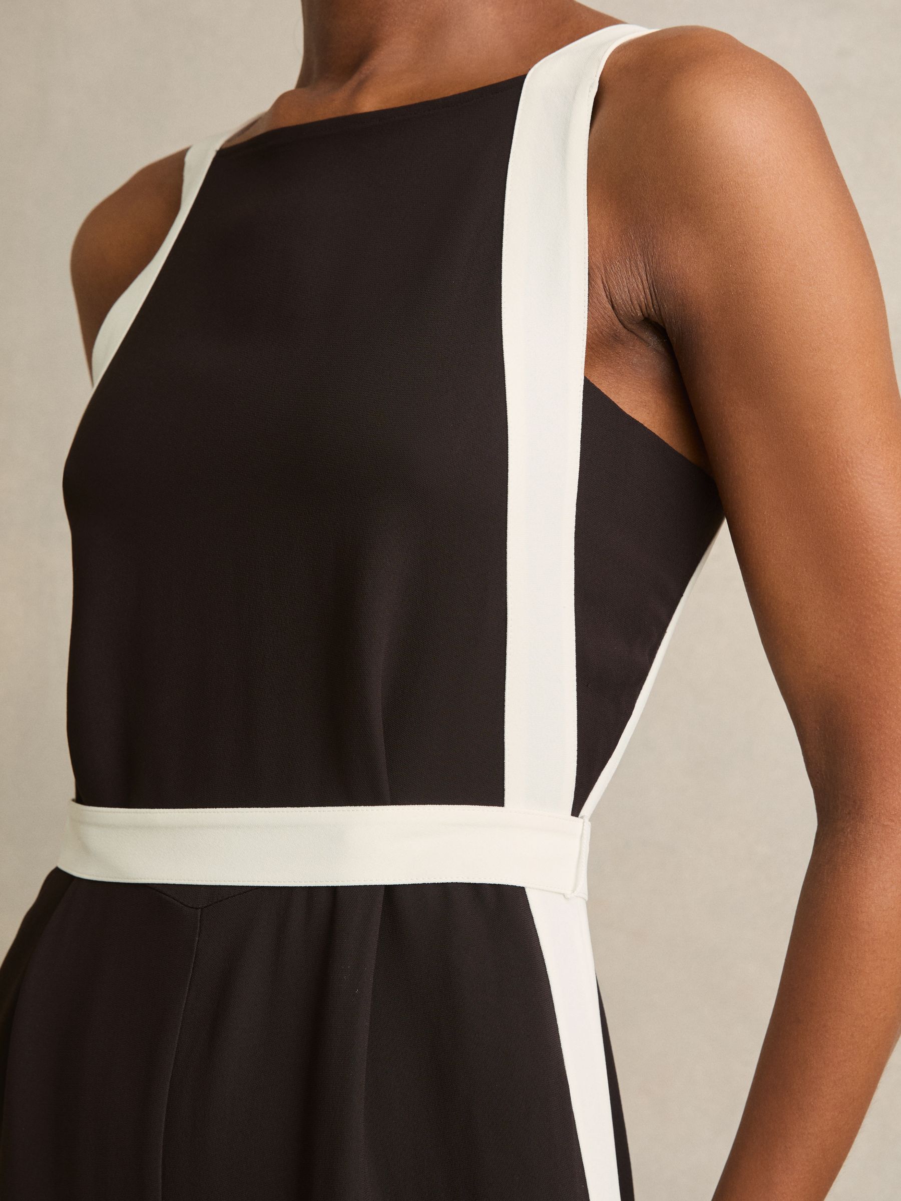 Colourblock Wide Leg Belted Jumpsuit in Chocolate/Cream