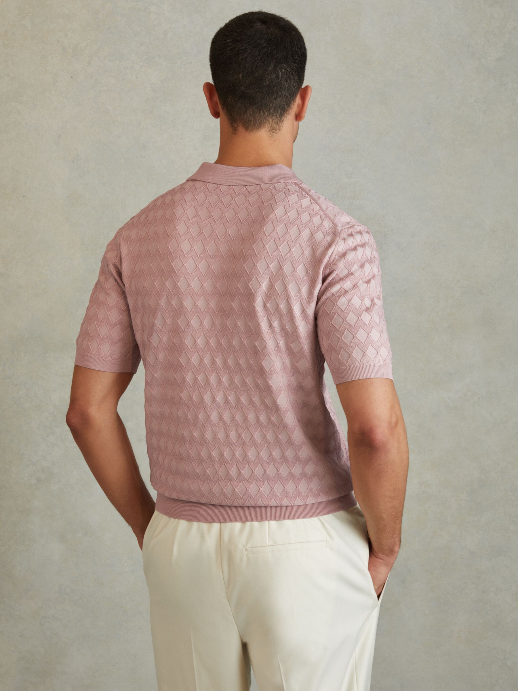 Half-Zip Knitted Polo Shirt in Soft Pink