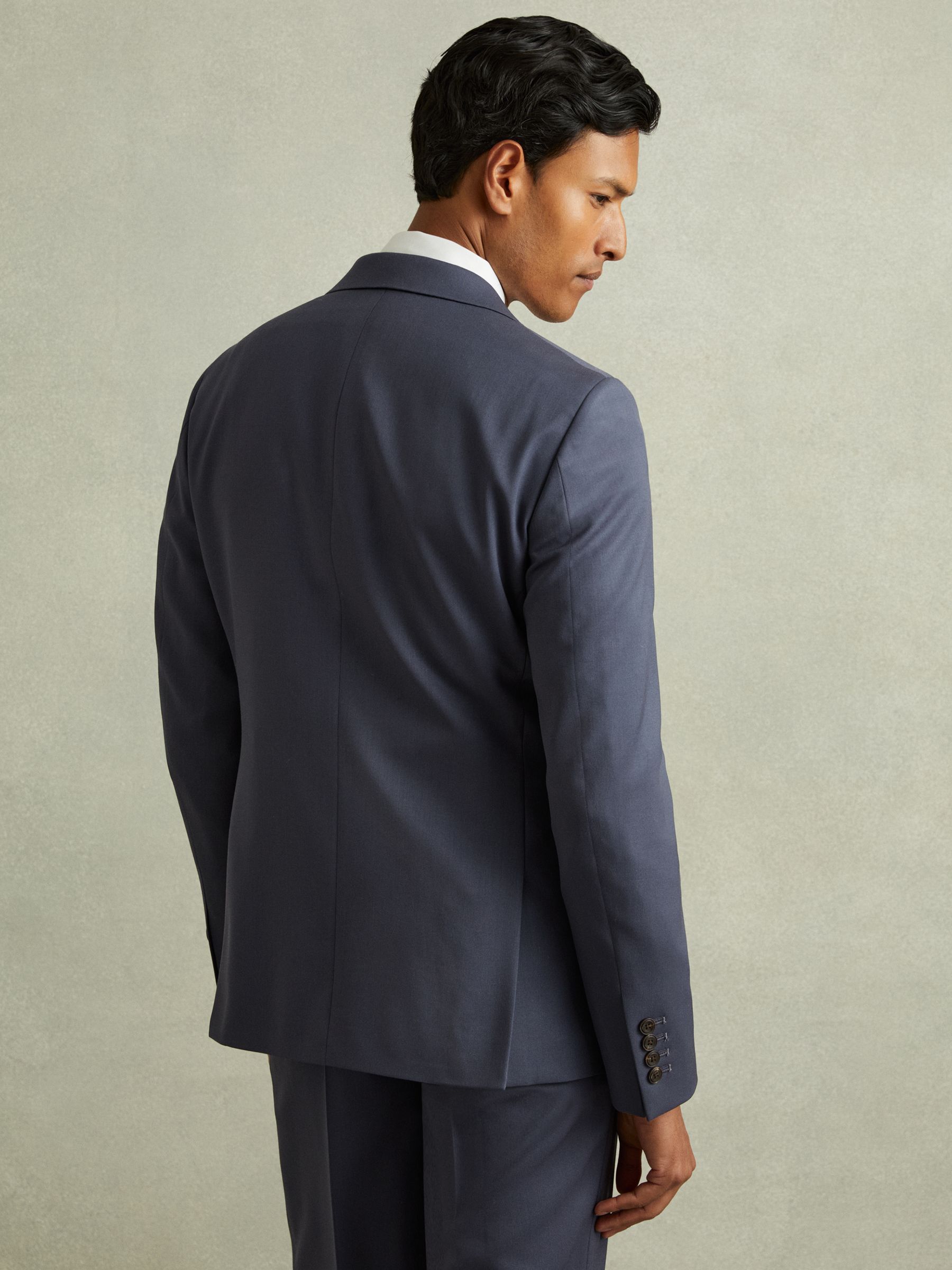 Bartley Airforce Blue Textured Wool Single Breasted Slim Fit Blazer