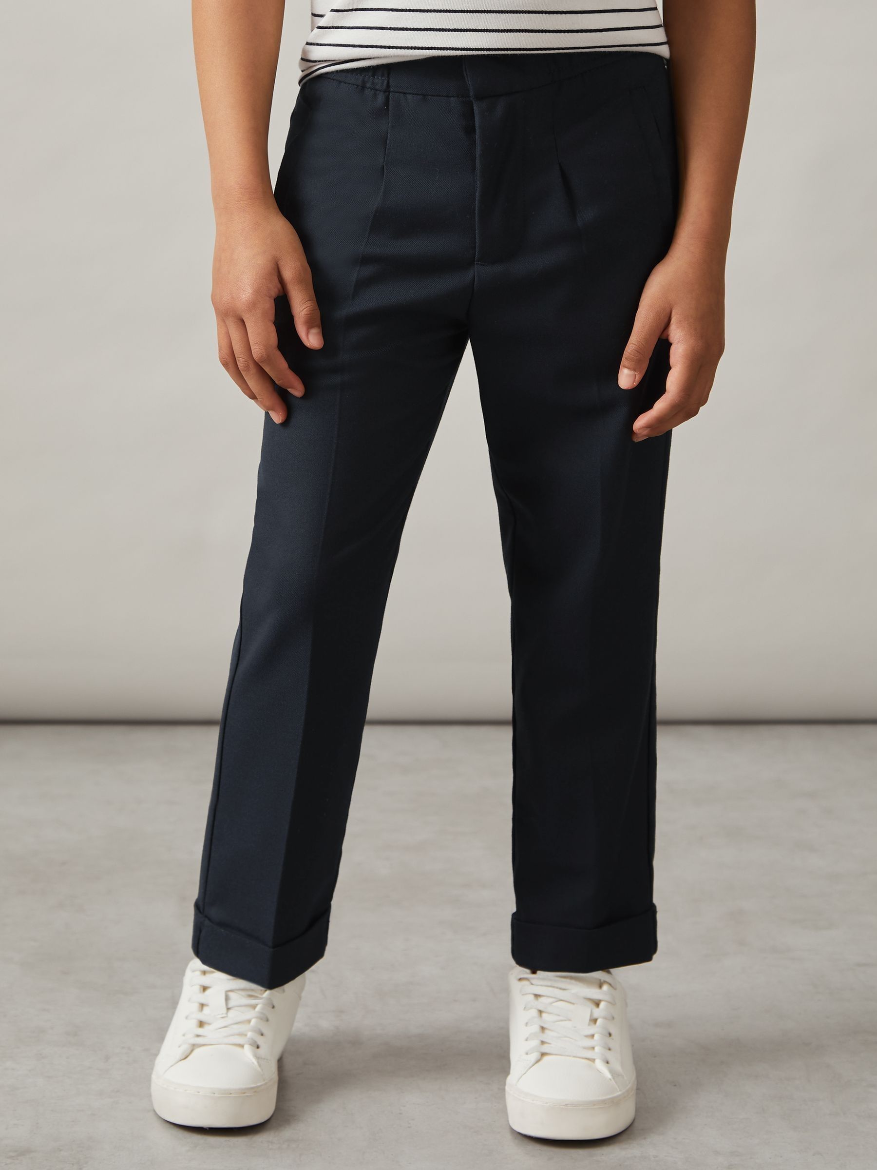 3-9 yrs Relaxed Elasticated Trousers with Turn-Ups in Navy