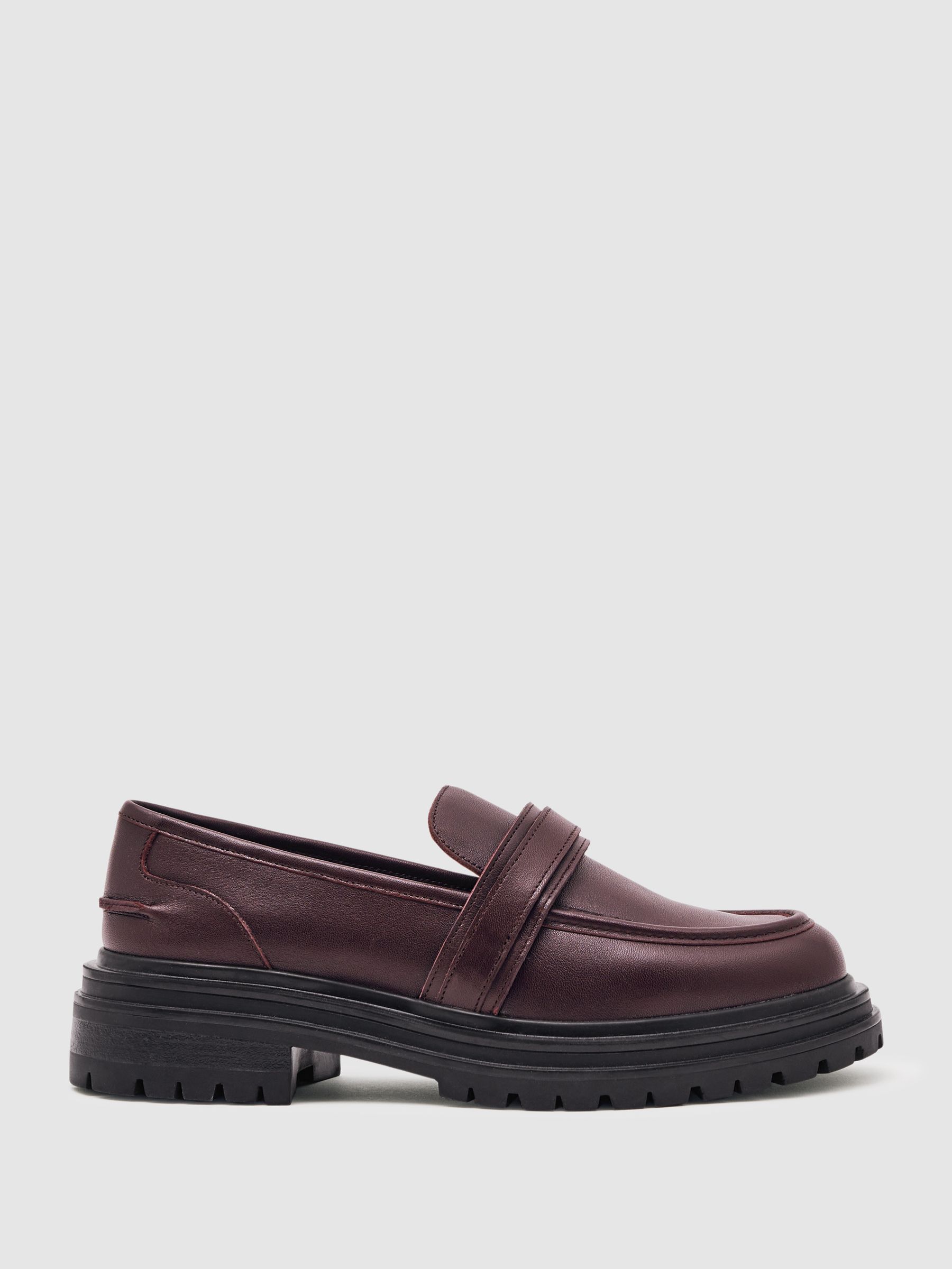 Leather Strap-Detail Lug-Sole Loafers in Burgundy
