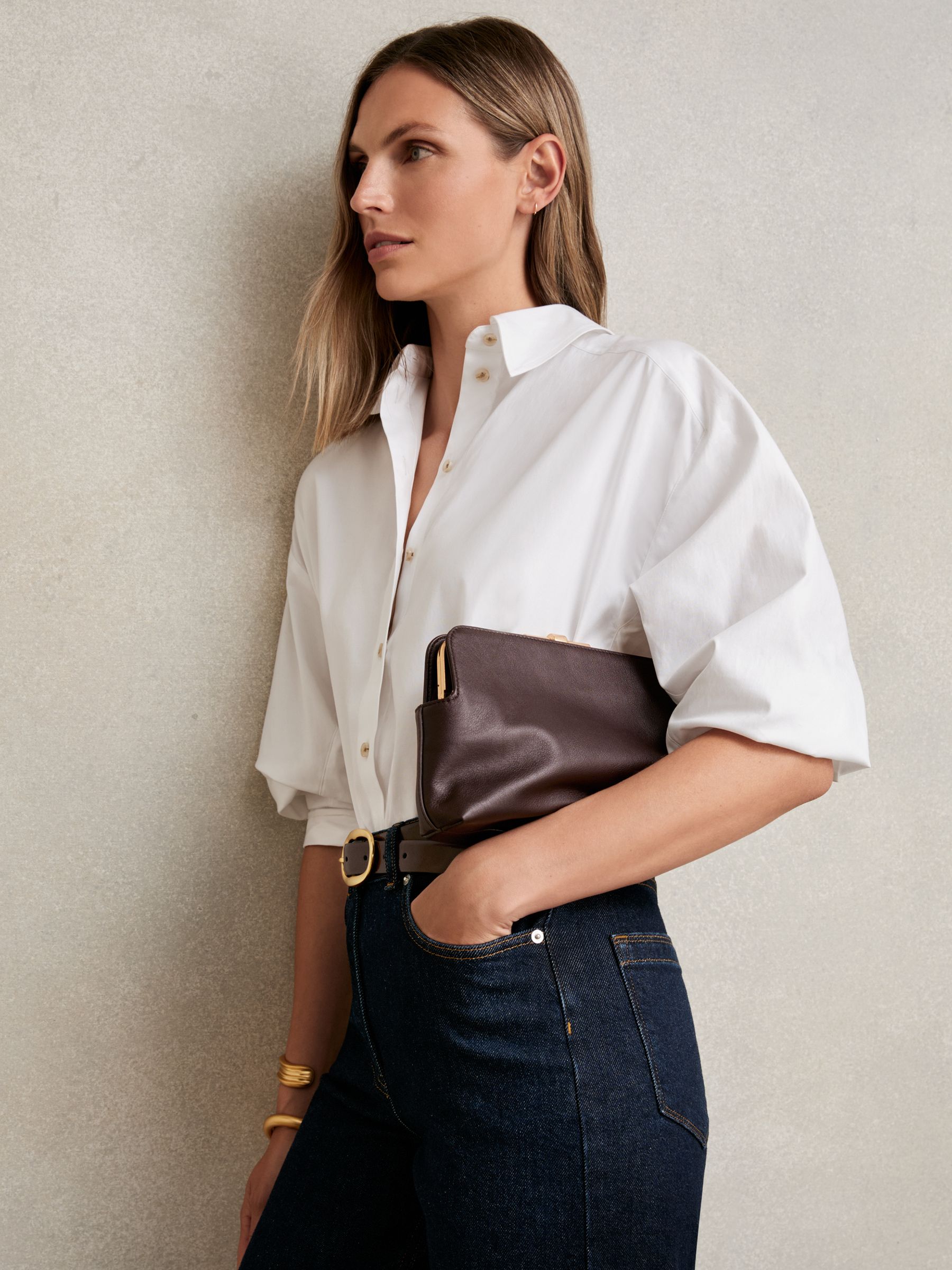 Leather Frame Clutch Bag in Burgundy