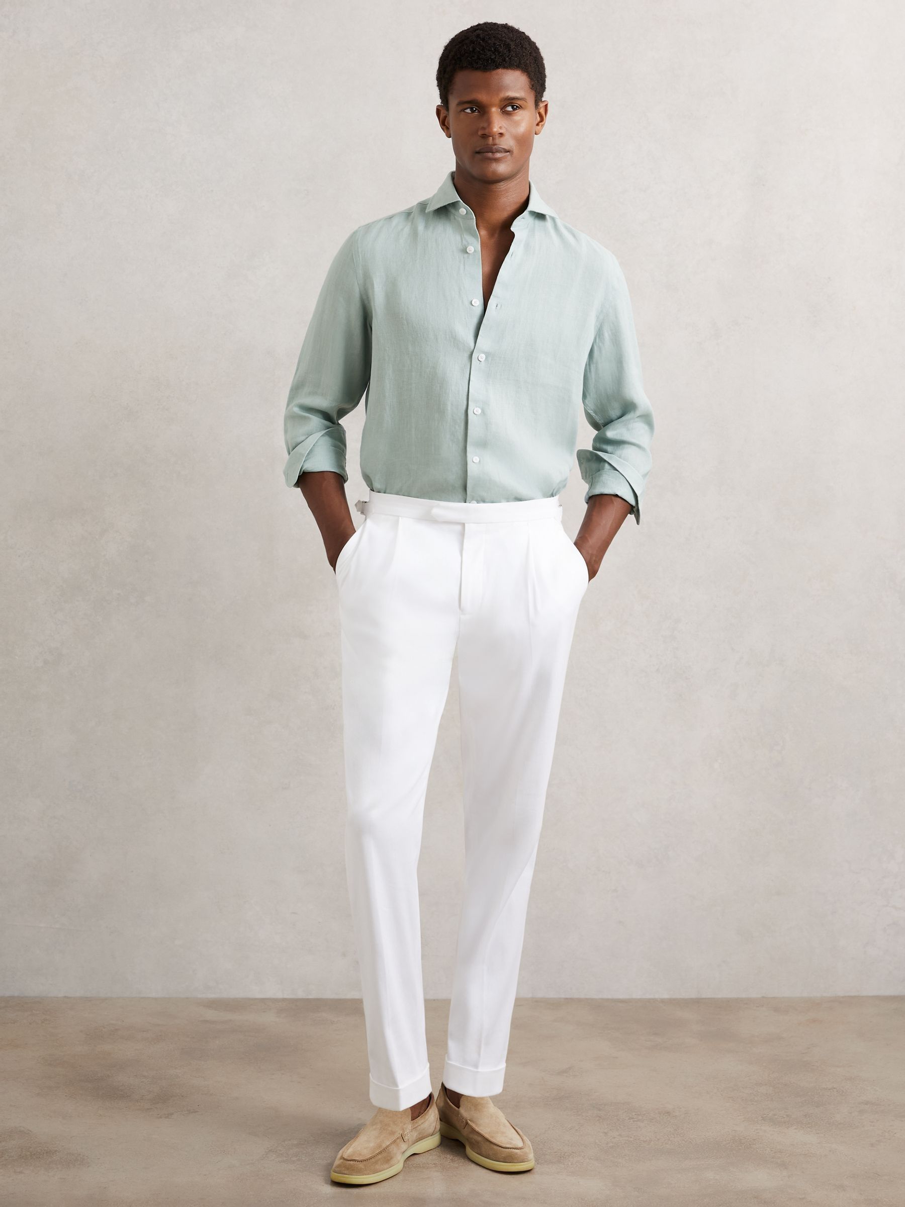 Linen Button-Through Shirt in Ocean Green