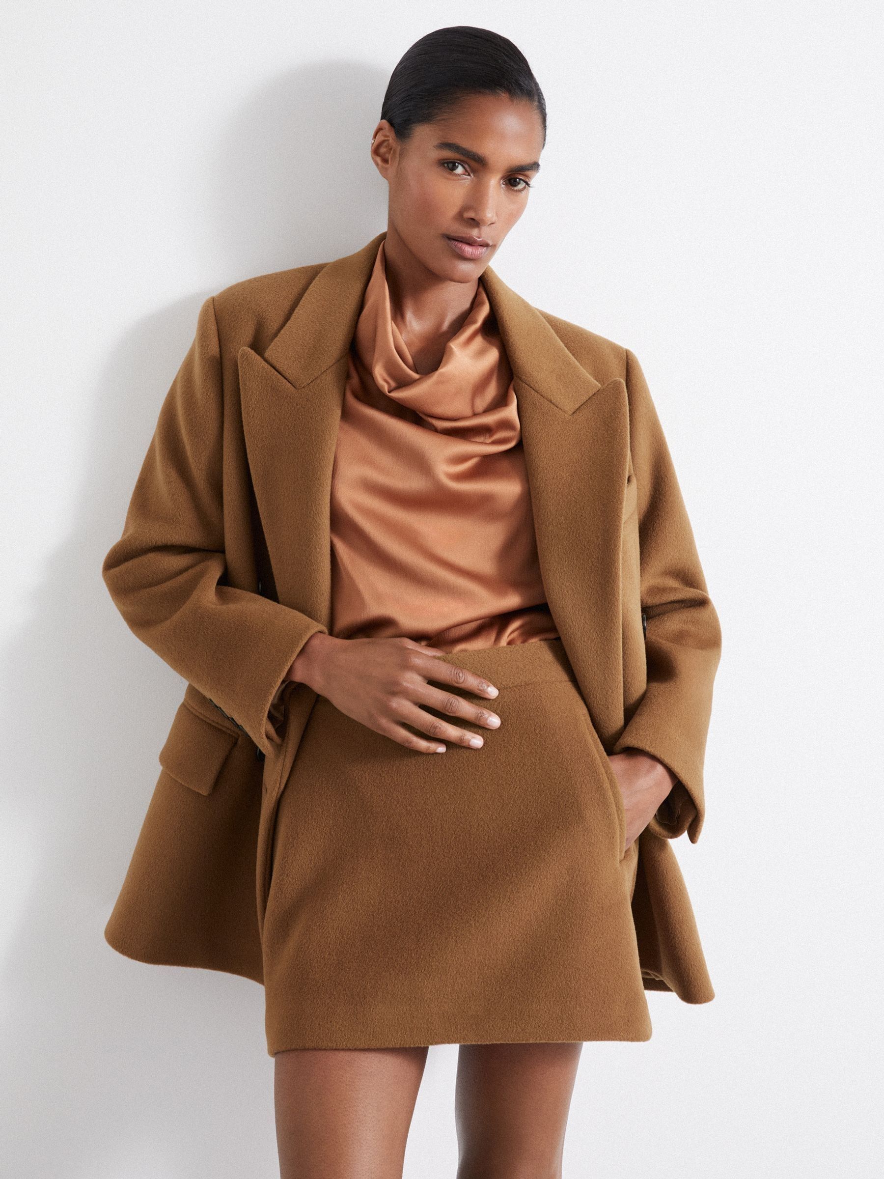 Atelier Virgin Wool and Camel-Blend Suit Skirt in Camel