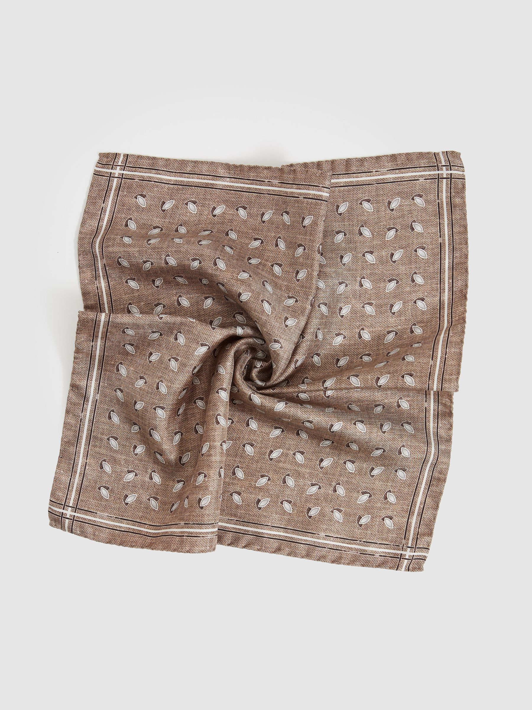 Almond Print Silk Pocket Square in Soft Brown Melange