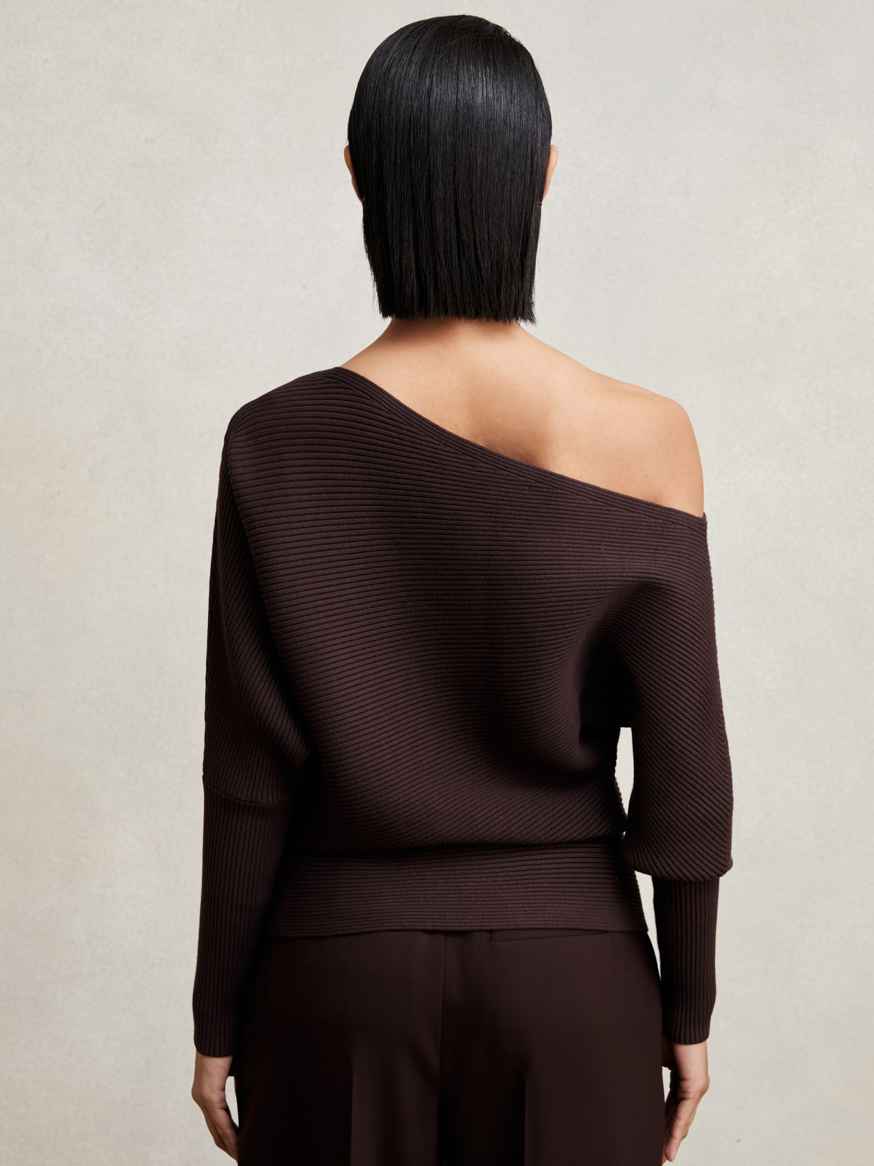 Asymmetric Draped Knitted Jumper in Plum