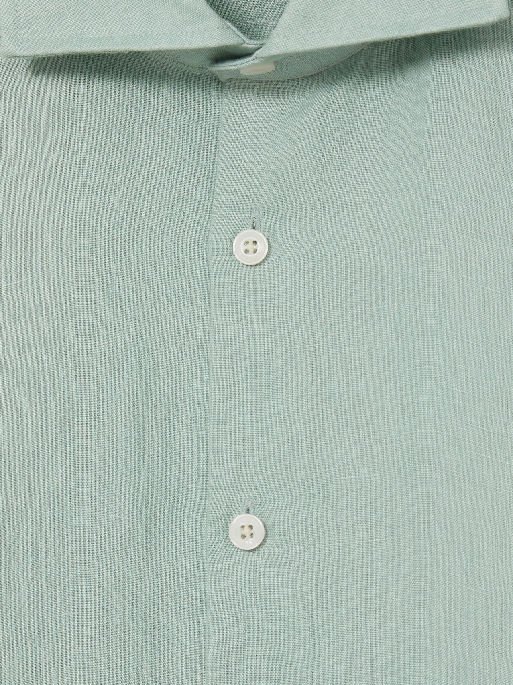 Linen Button-Through Shirt in Ocean Green