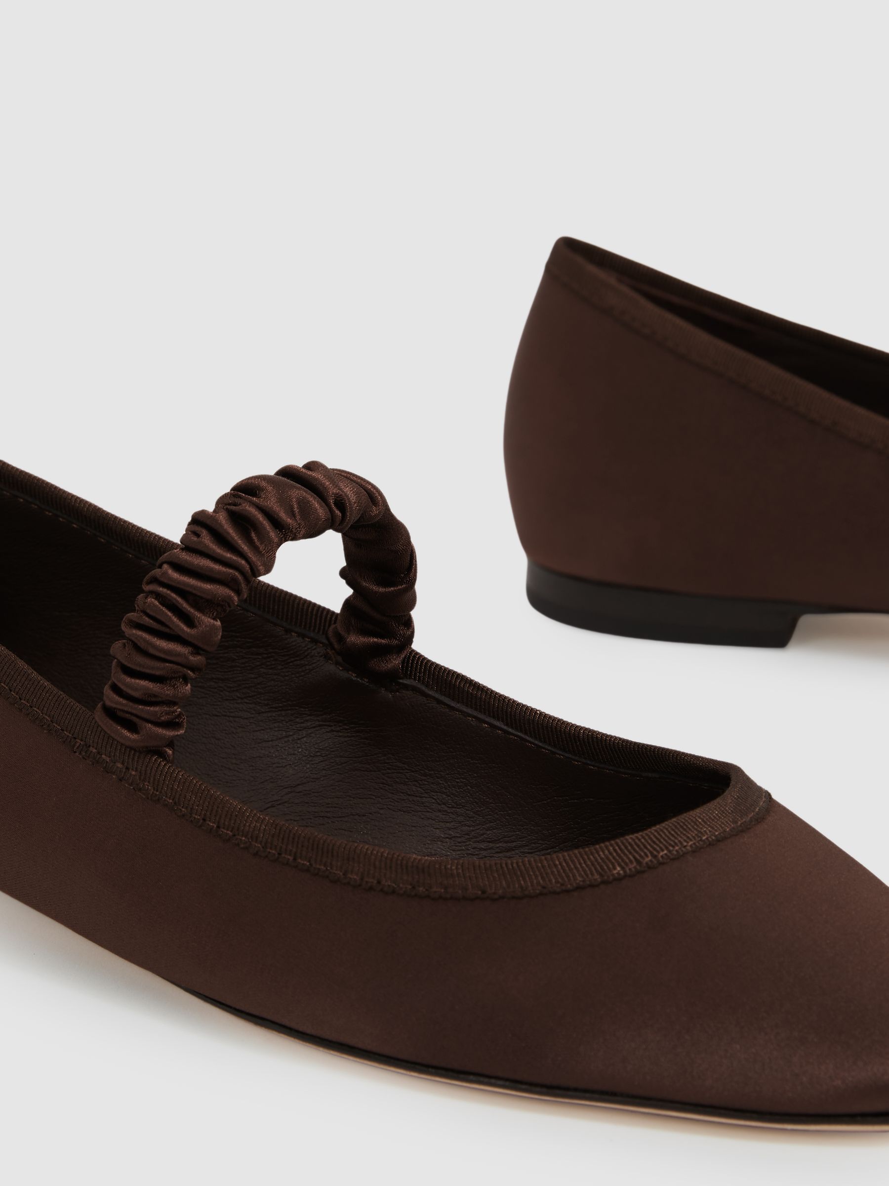 Paige Satin Ballerina Shoes in Chocolate
