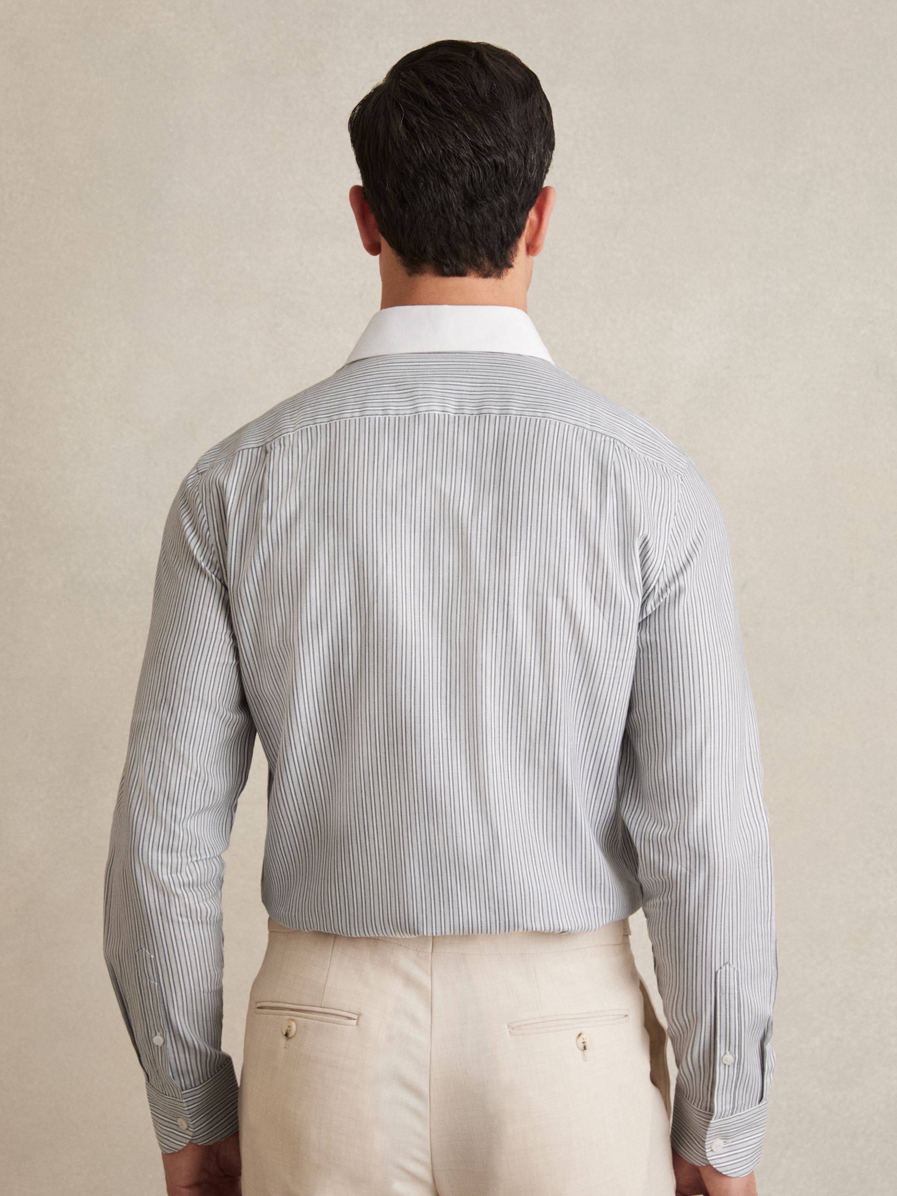 Cotton-Lyocell Stripe Shirt in Contrast Stripe Grey