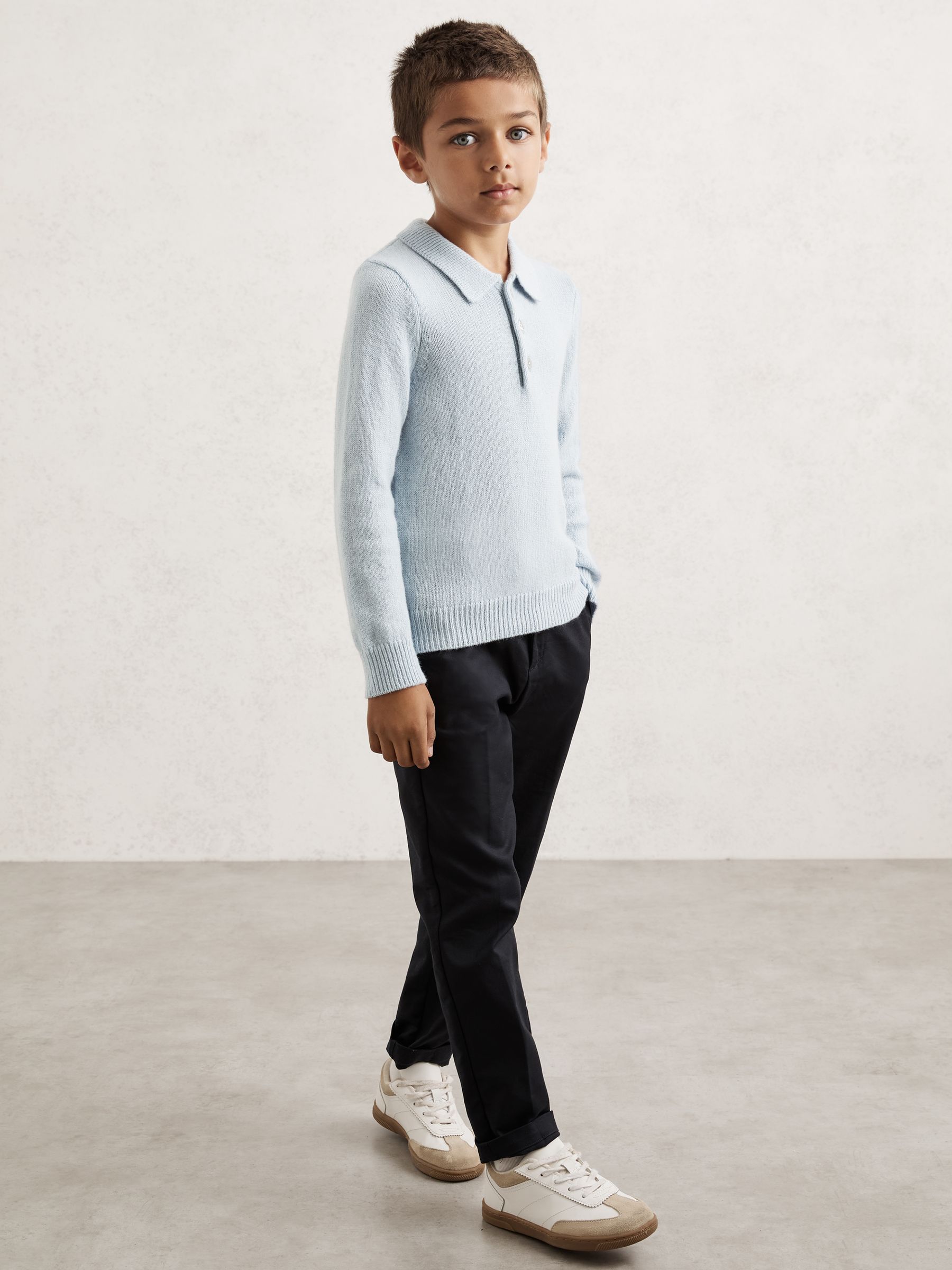 13-14 yrs Wool And Cashmere Polo Jumper in Blue Fog