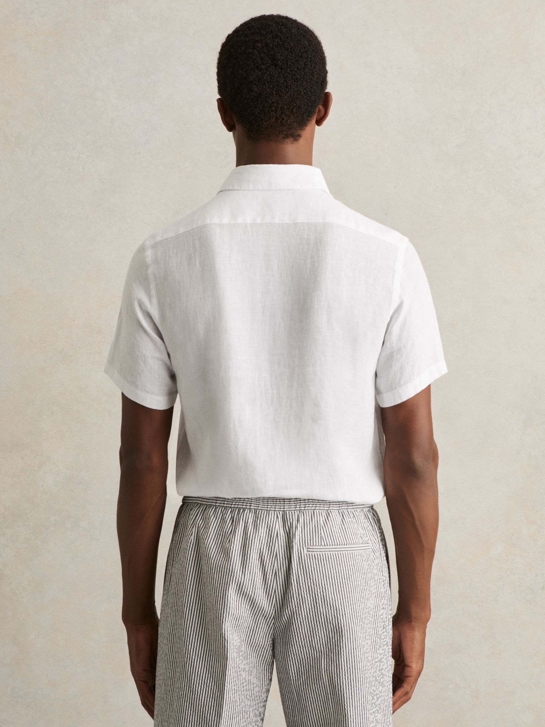 Slim Fit Linen Button-Through Shirt in White