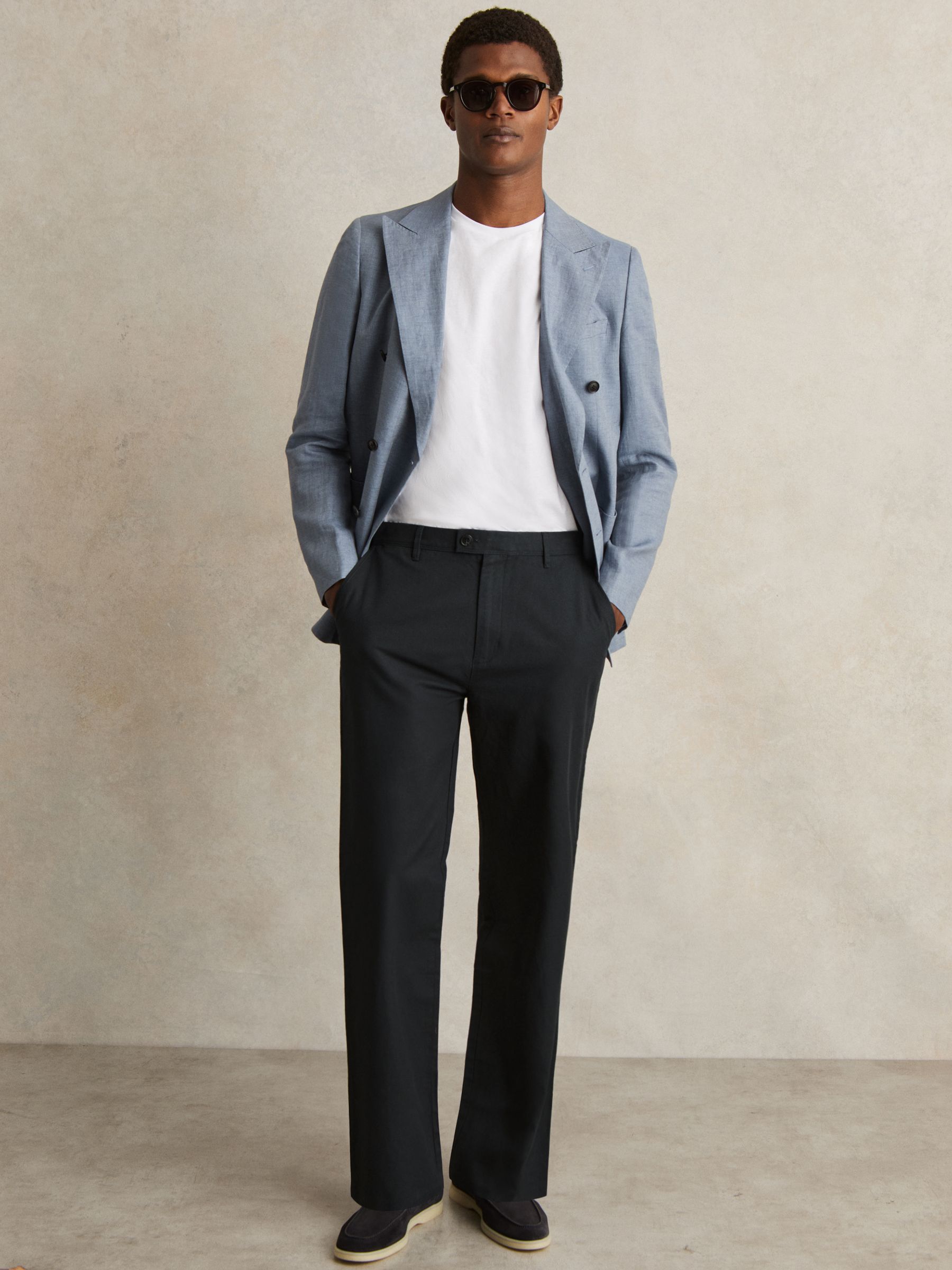 Cotton-Linen Relaxed-Fit Trousers in Navy