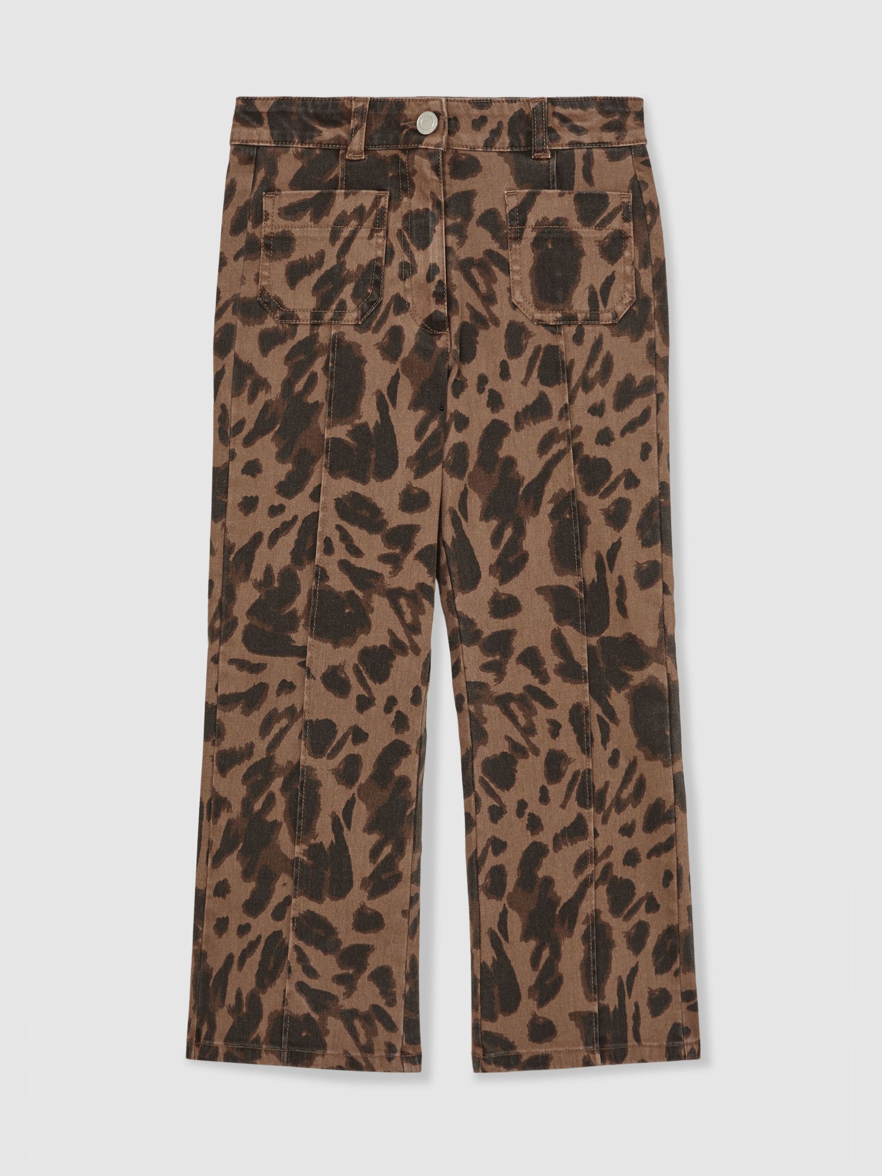 Leopard-Print Flared Jeans in Brown