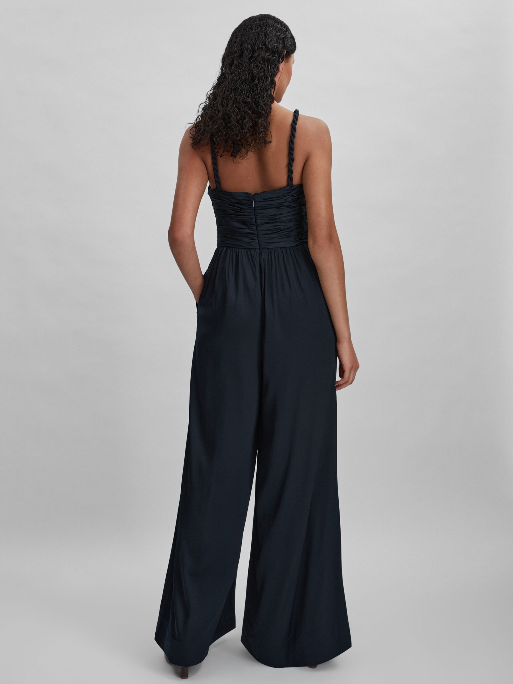 Amur Ruche Detail Wide Leg Jumpsuit in Navy