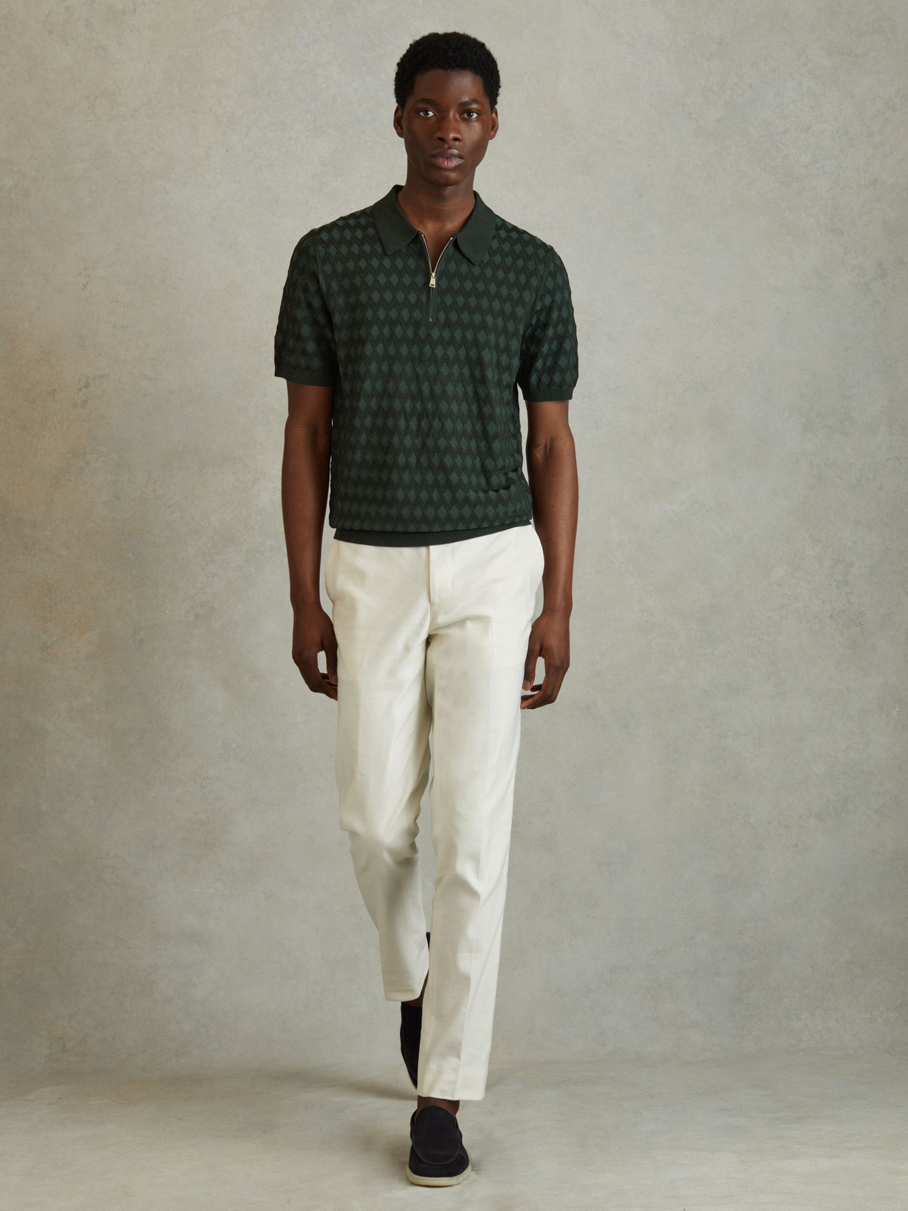 Half-Zip Knitted Polo Shirt in Emerald