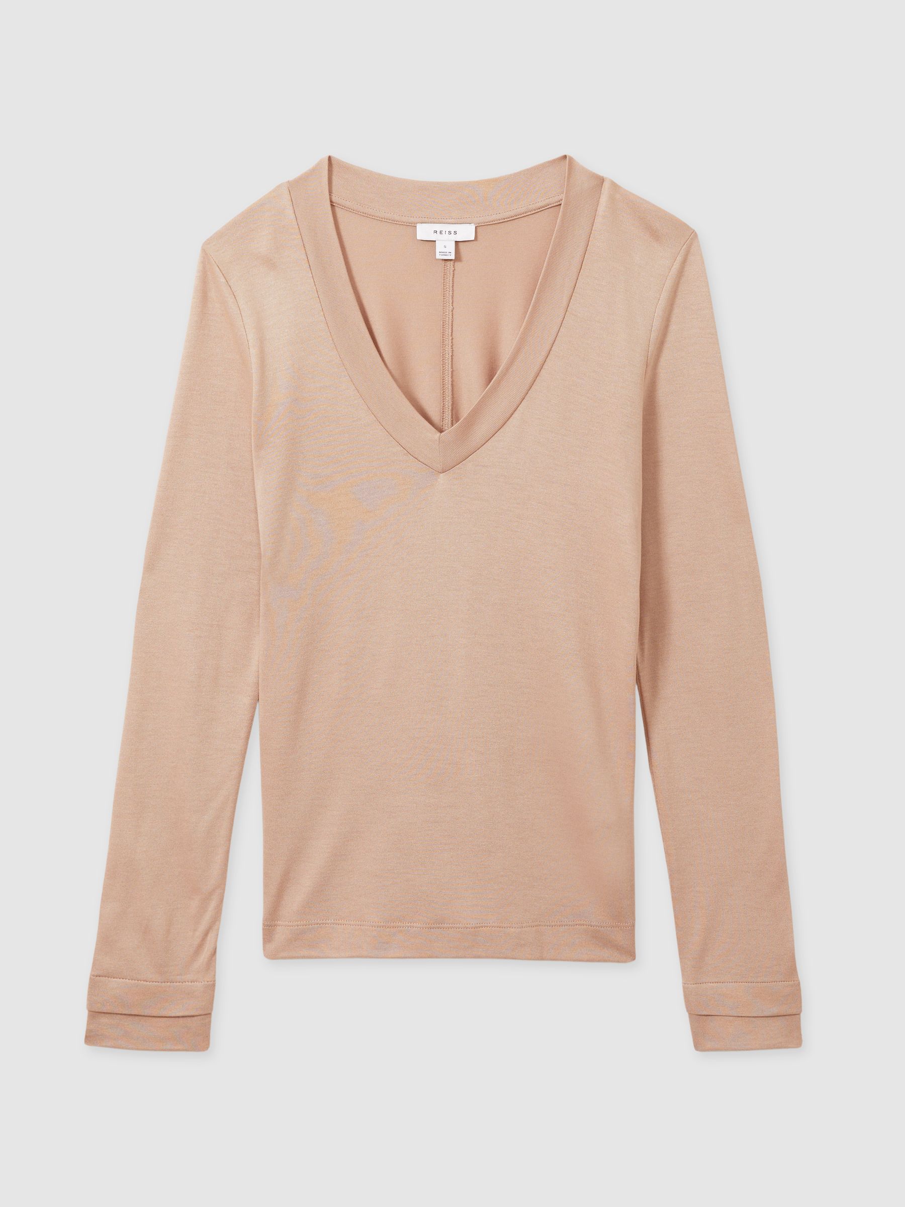 Jersey V-Neck Top in Camel