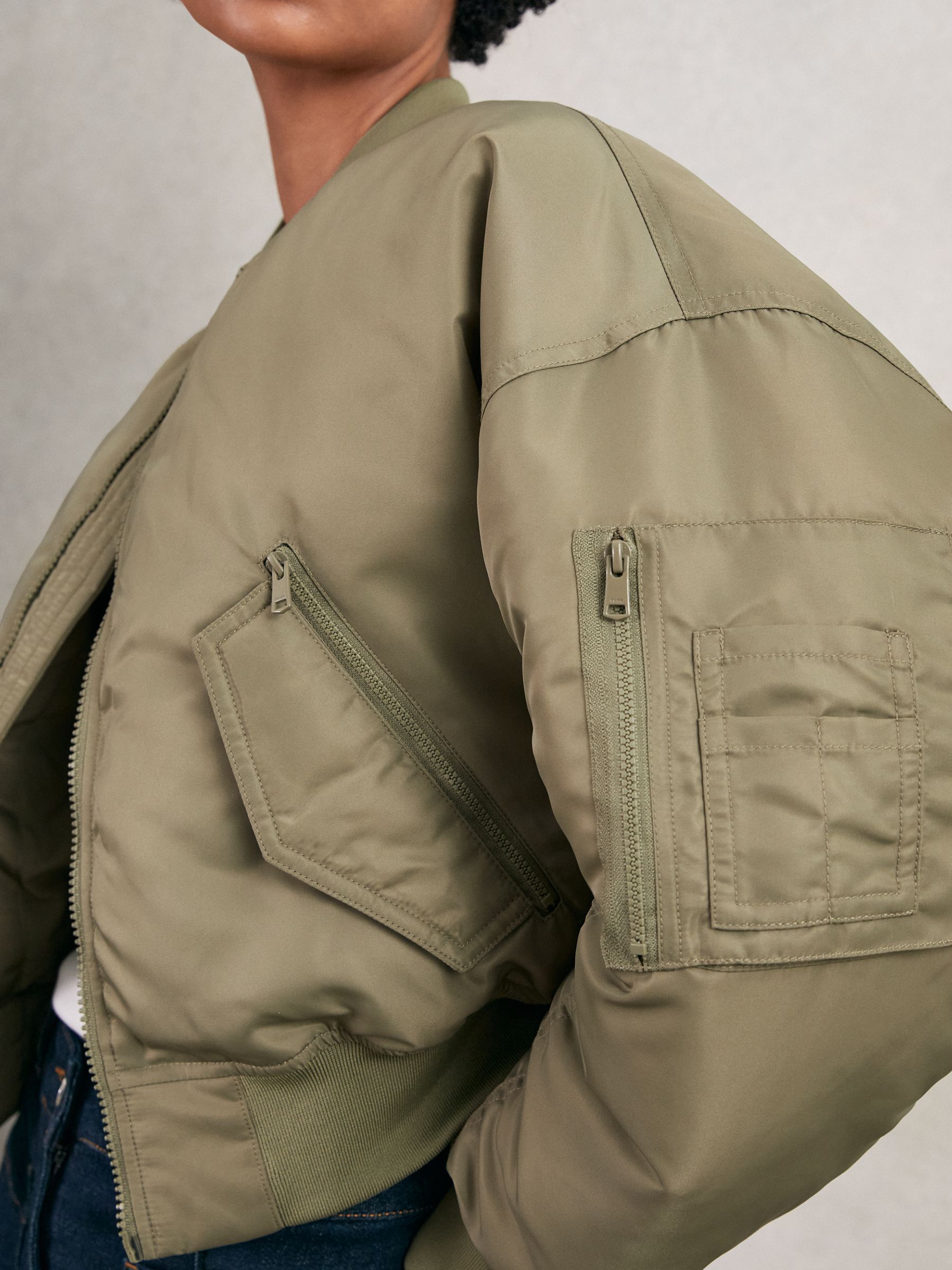 Technical Puffer Bomber Jacket in Khaki