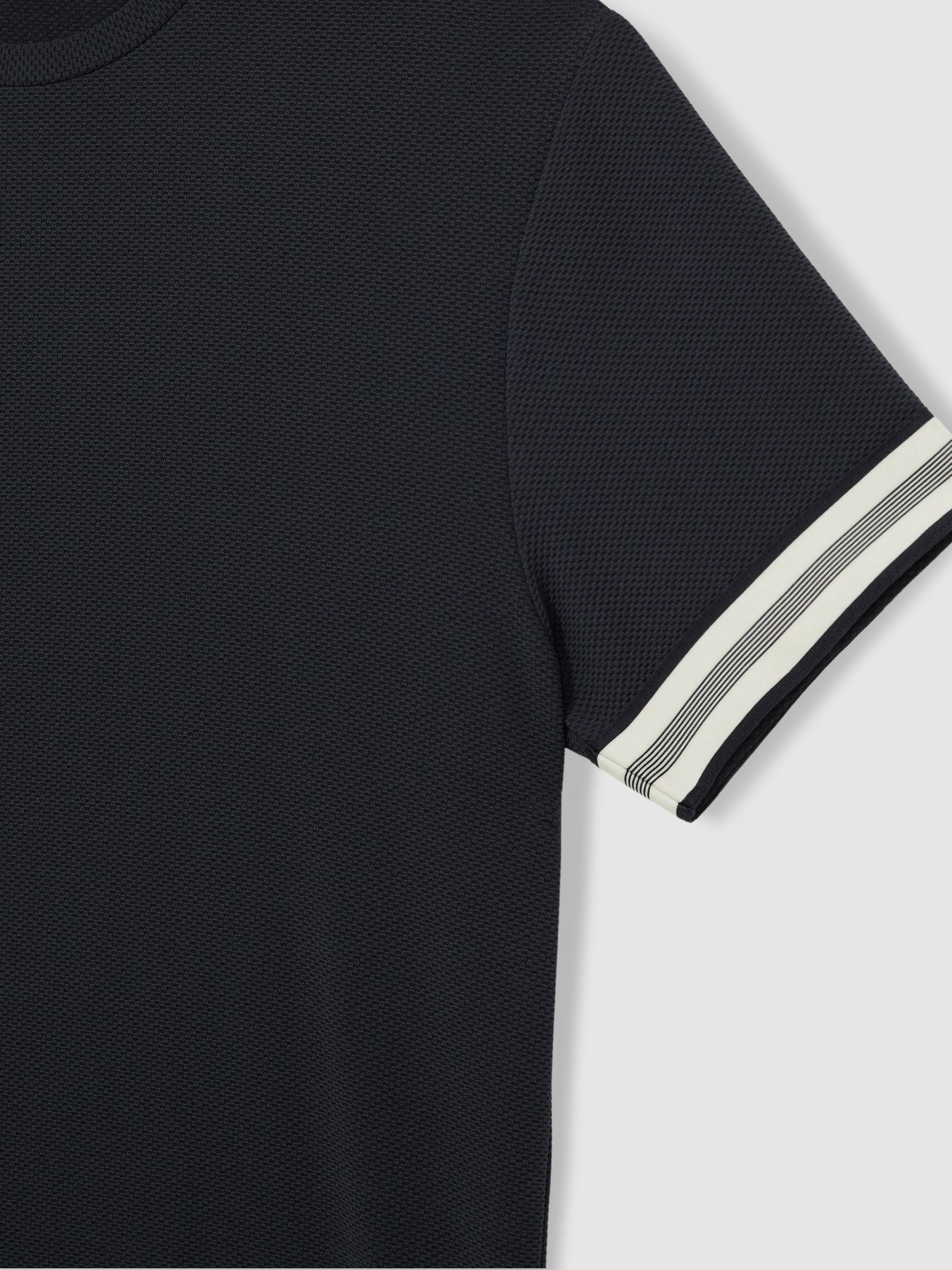 Tape-Cuff Textured T-Shirt in Navy