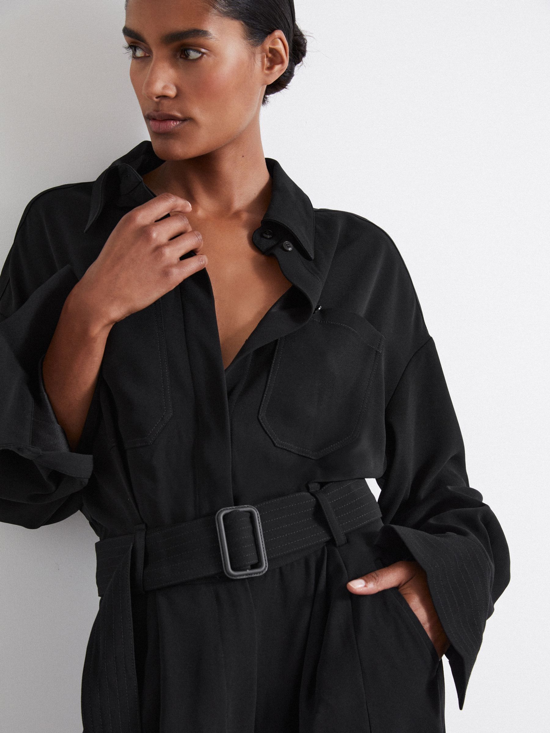Atelier Belted Crepe Jumpsuit in Black