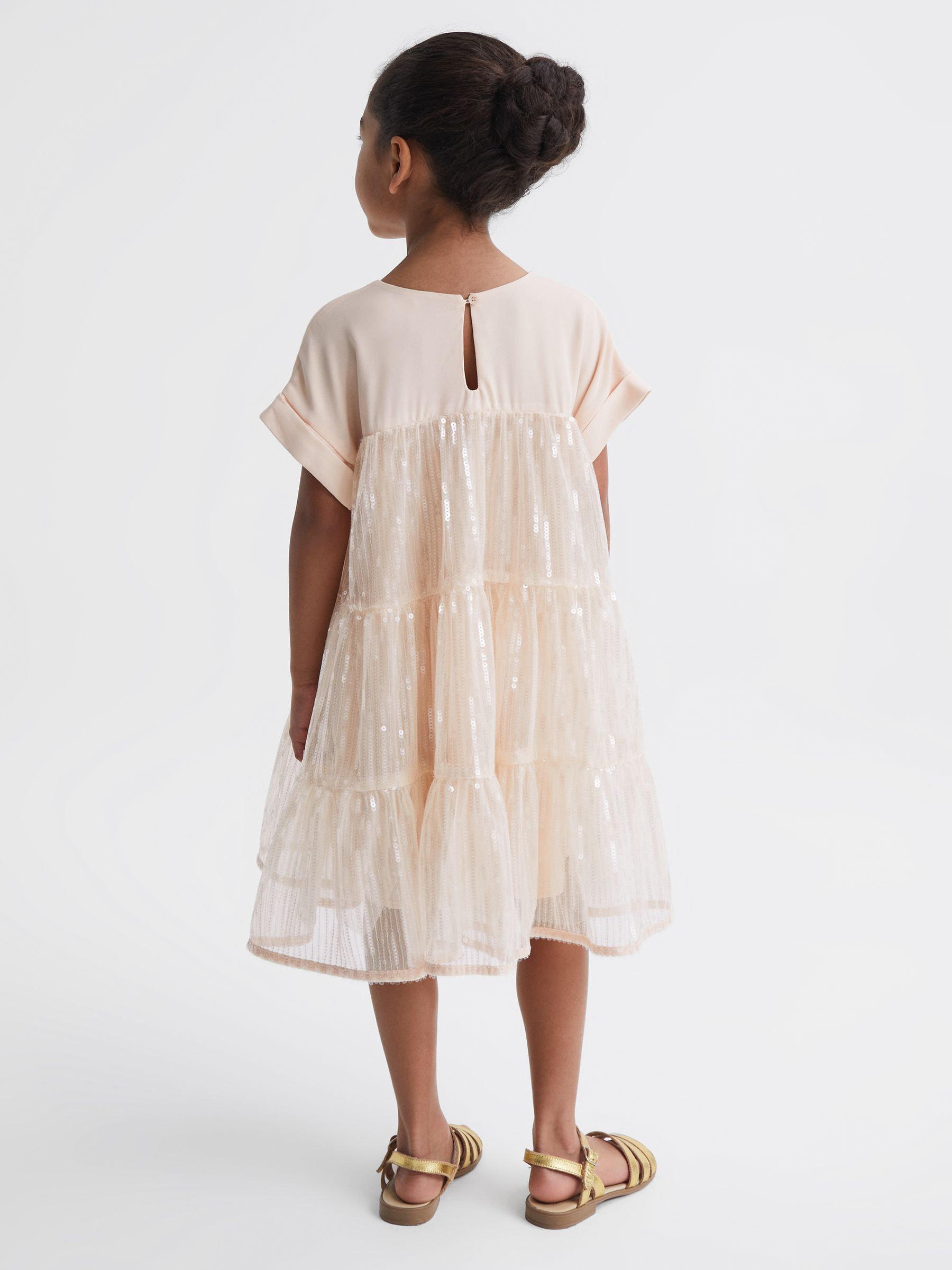 9-12 yrs Sequin Tiered Dress in Pale Pink
