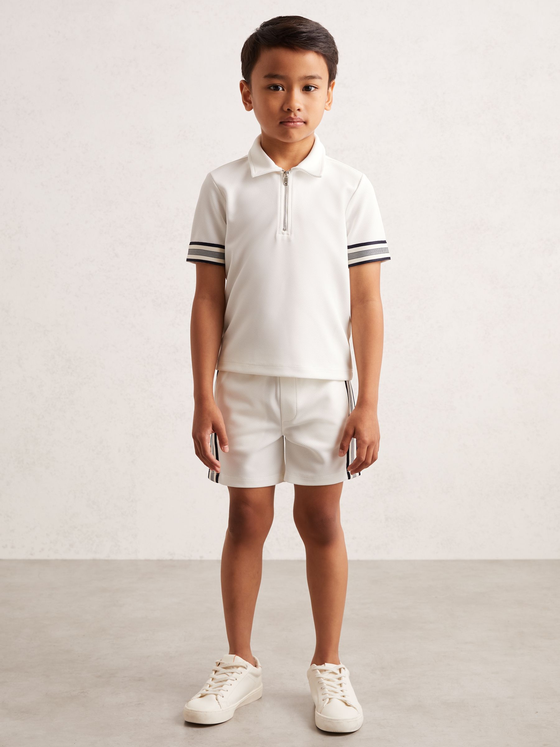 9-13 yrs Textured Half Zip Polo Shirt in White