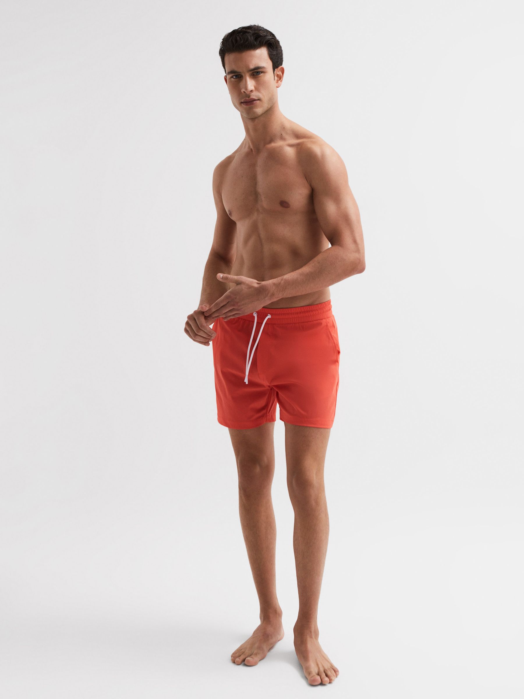 Plain Drawstring Swim Shorts in Bright Orange