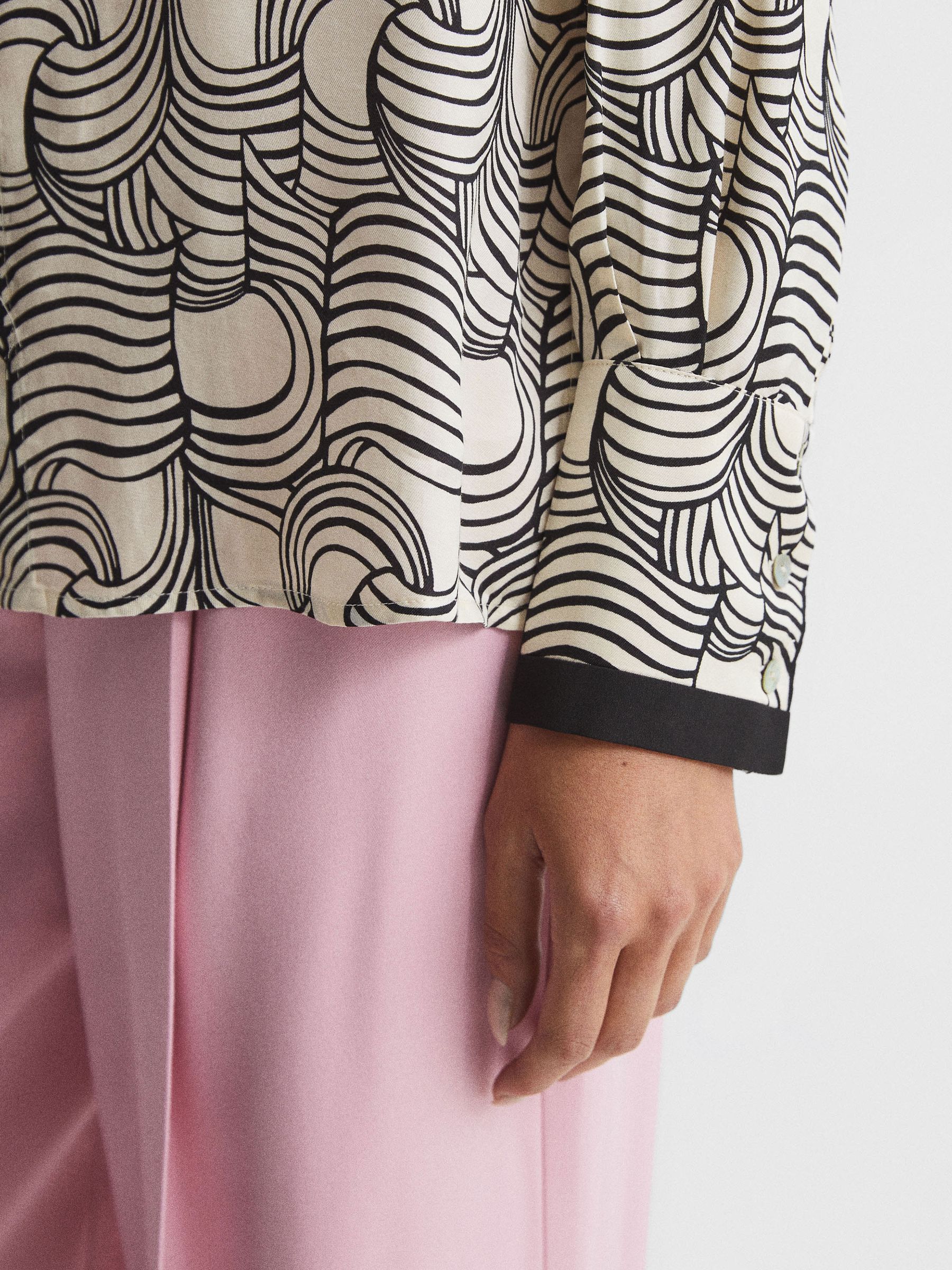 Swirl Print Shirt Blouse in Cream/Black